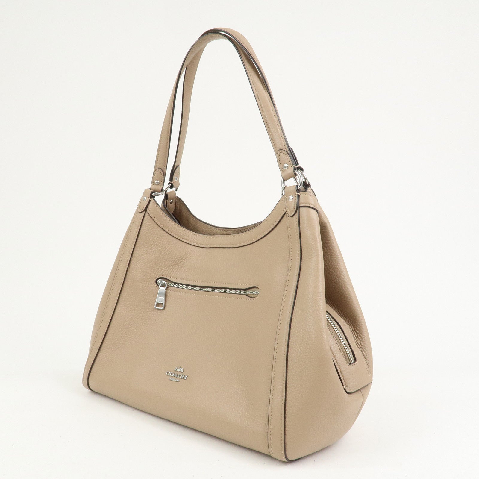 COACH Logo Leather Shoulder Bag Hand Bag Beige
