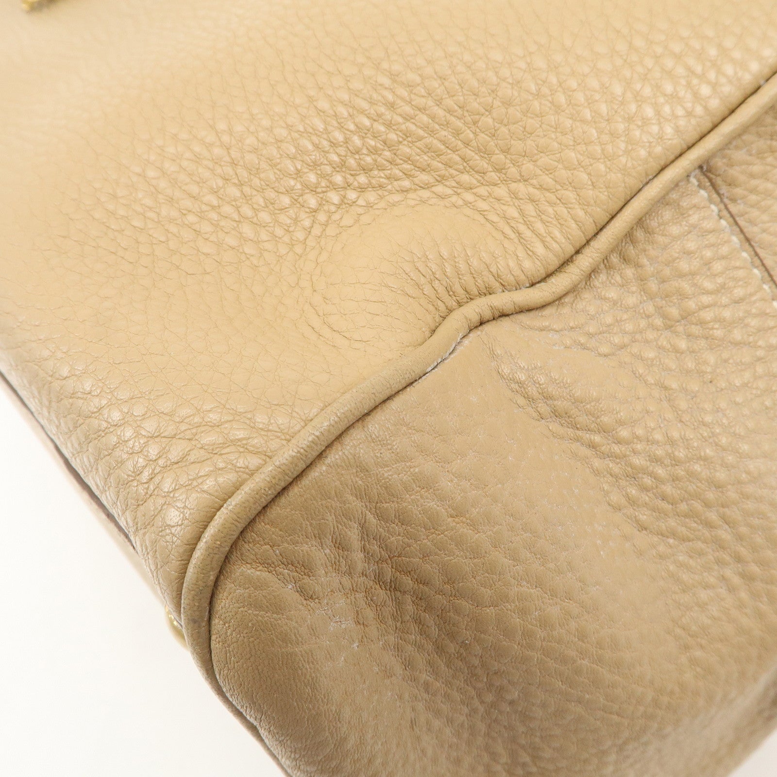 PRADA Leather Boston Bag Hand Bag Beige Gold BL8062