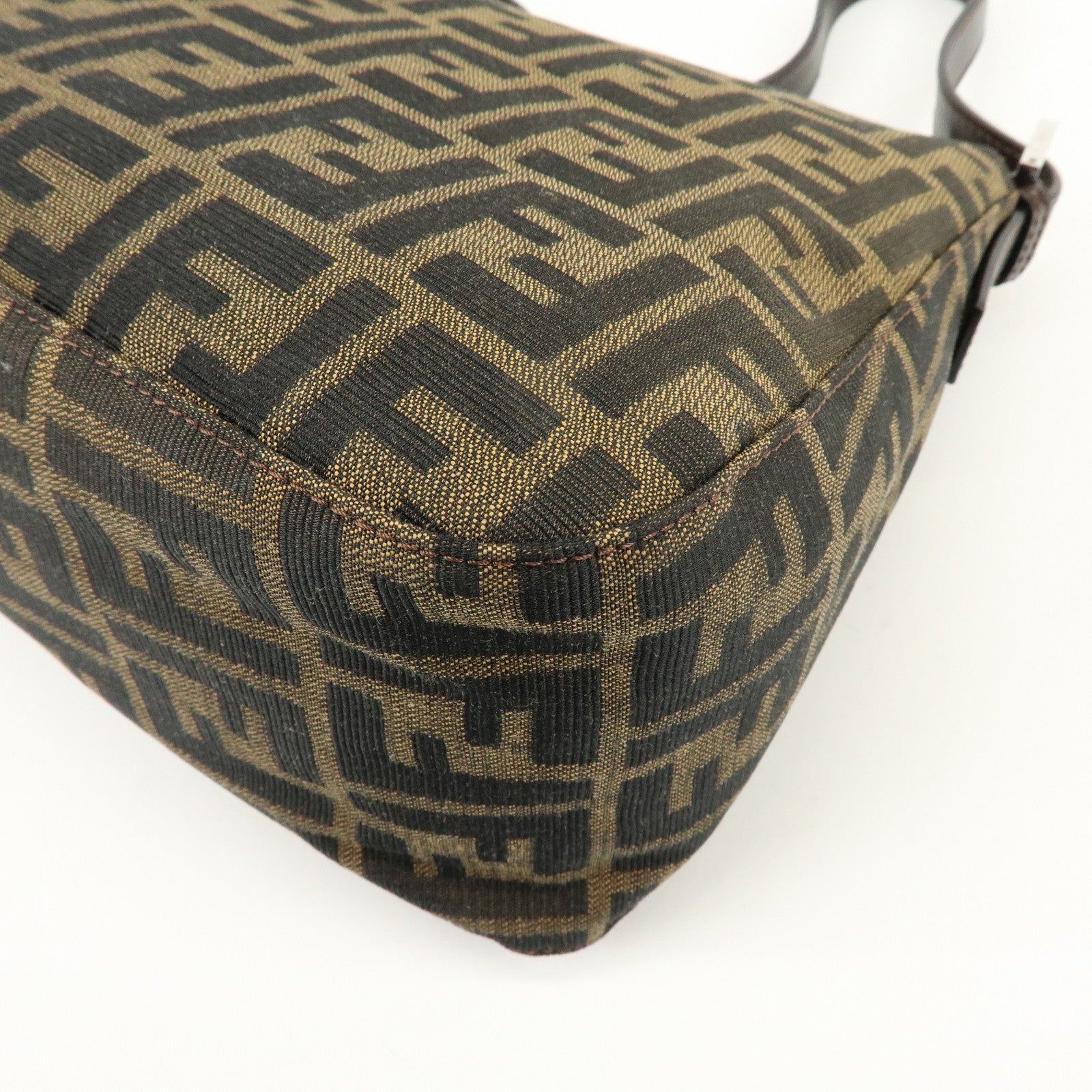 FENDI Mamma Baguette Zucca Canvas Leather Shoulder Hand Bag 26325