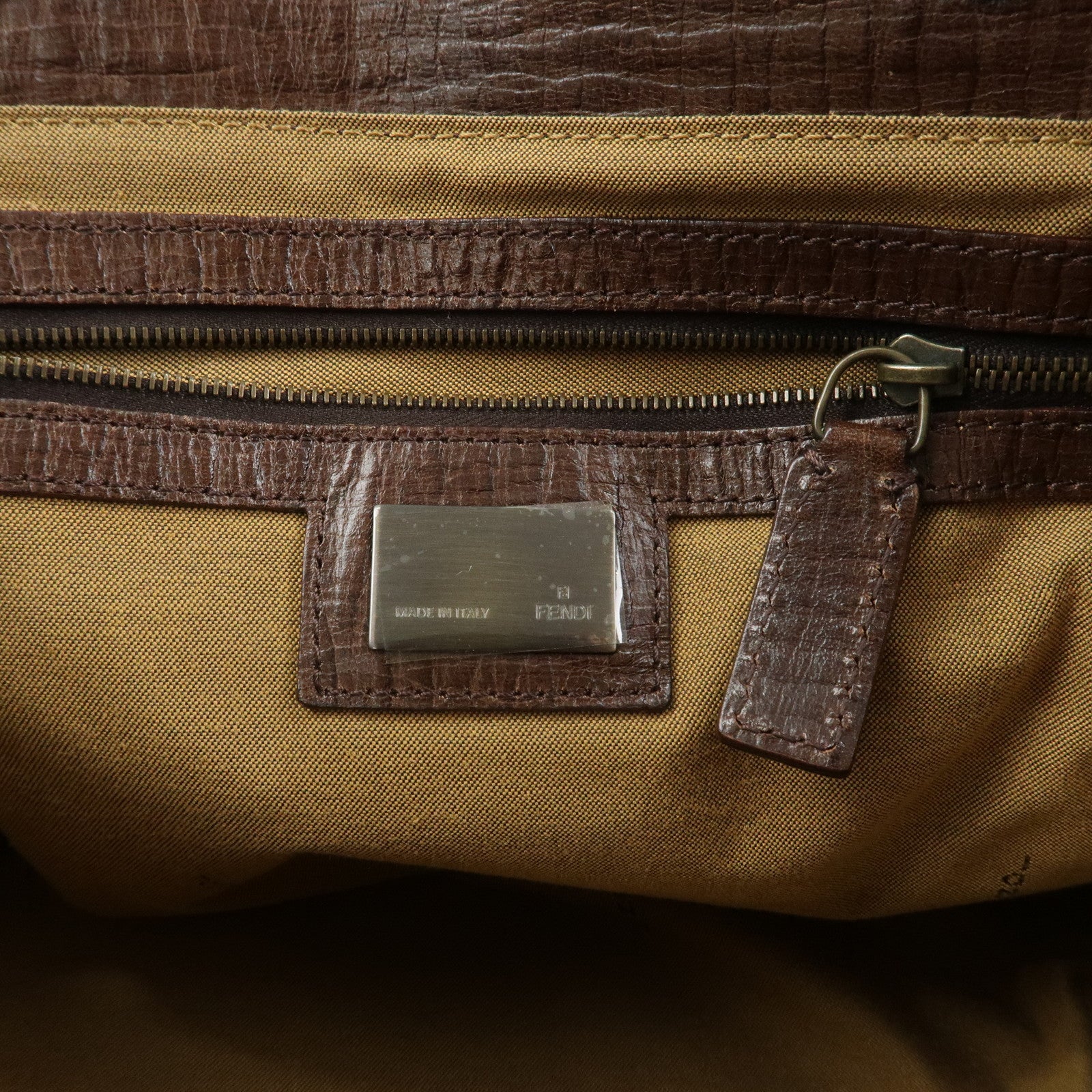 FENDI Etnico Canvas Leather Shoulder Bag Brown Black 8BN157