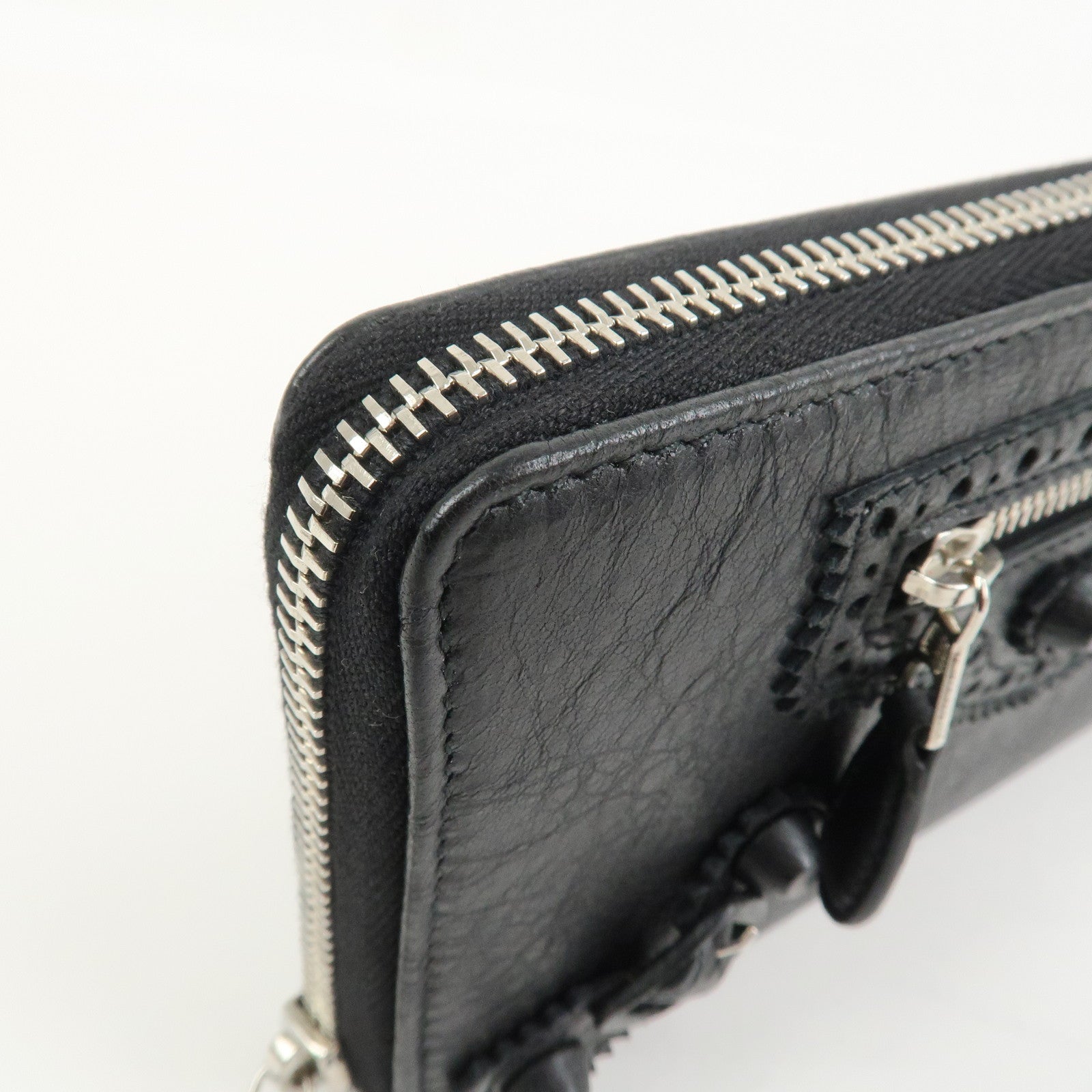 BALENCIAGA Giant Continental Leather Round Zippy Long Wallet Black