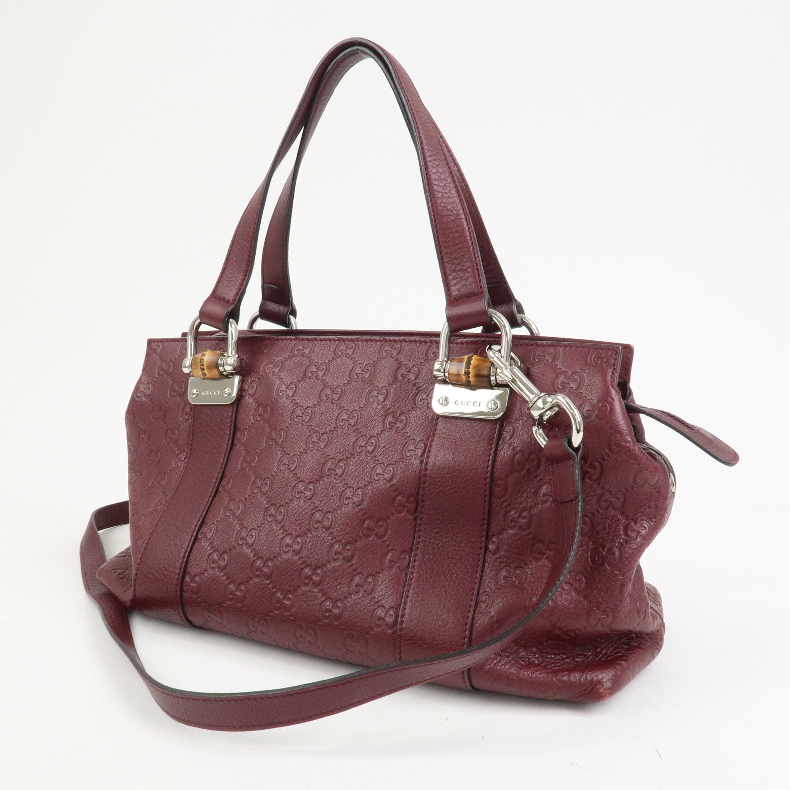 GUCCI Bamboo Guccissima Leather 2Way Bag Hand Bag Wine Red 355772