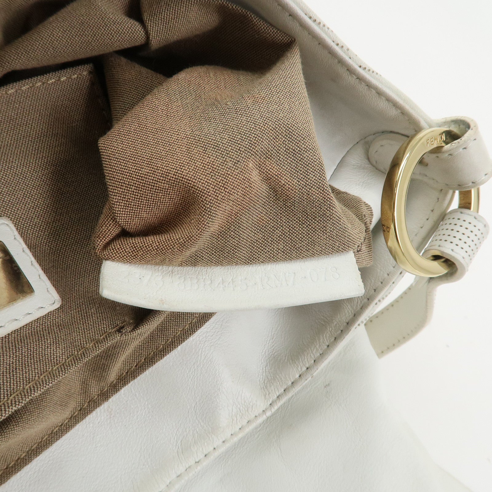 FENDI Zucca Logo Leather Shoulder Bag Hand Bag White 8BR445