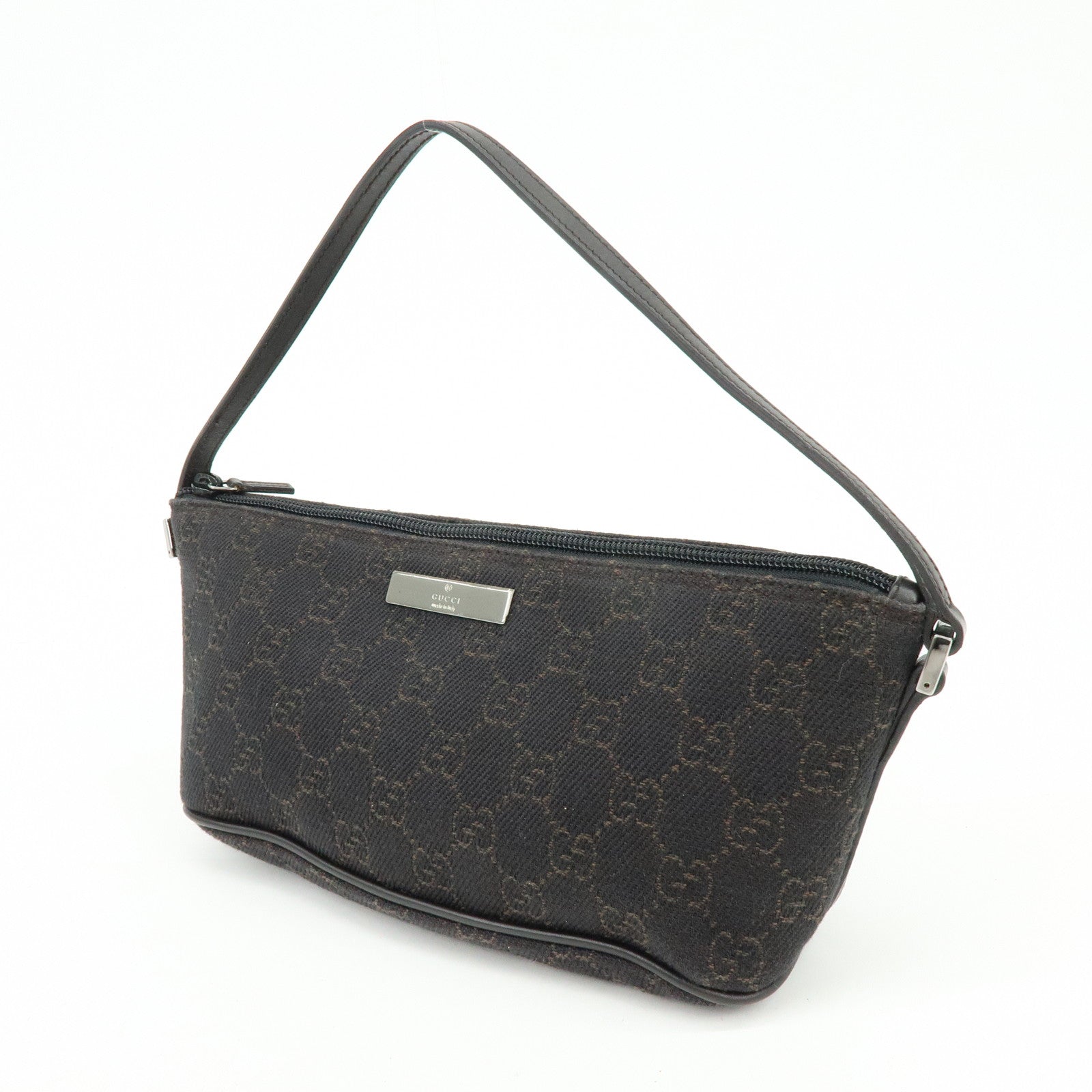 GUCCI Boat Bag GG Canvas Accessory Pouch Hand Bag Brown 07198