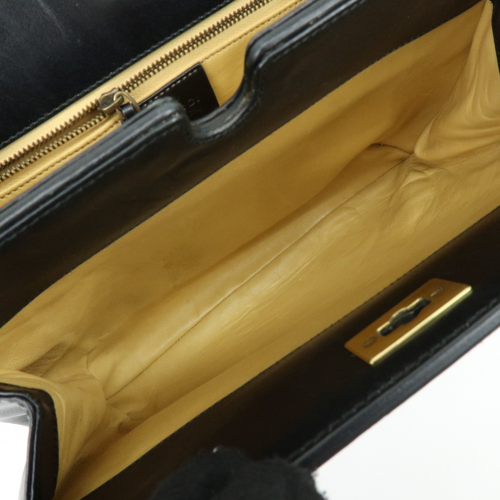 GUCCI Logo Leather Turn-lock Hand Bag Black 102119