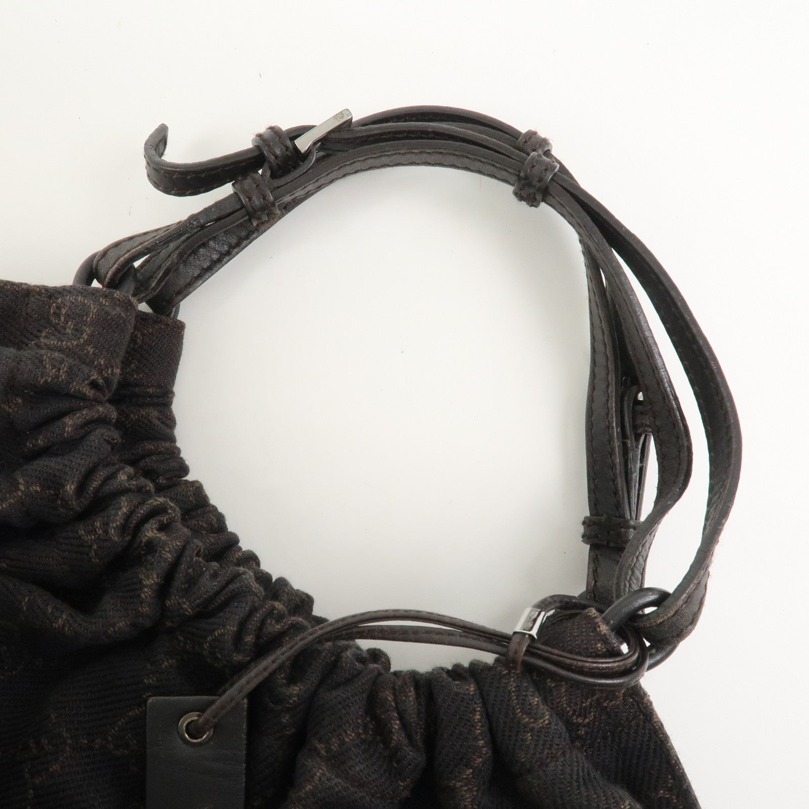 GUCCI GG Monogram Canvas Leather Tote Bag Hand Bag Brown 76554