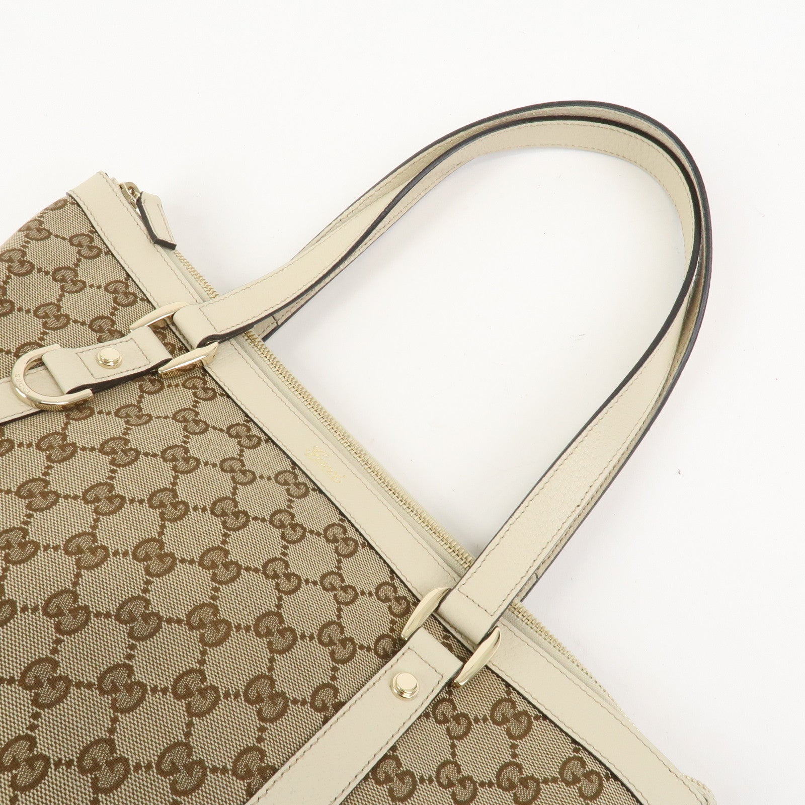 GUCCI Abbey GG Canvas Leather Tote Bag Hand Bag Brown Ivory 141470