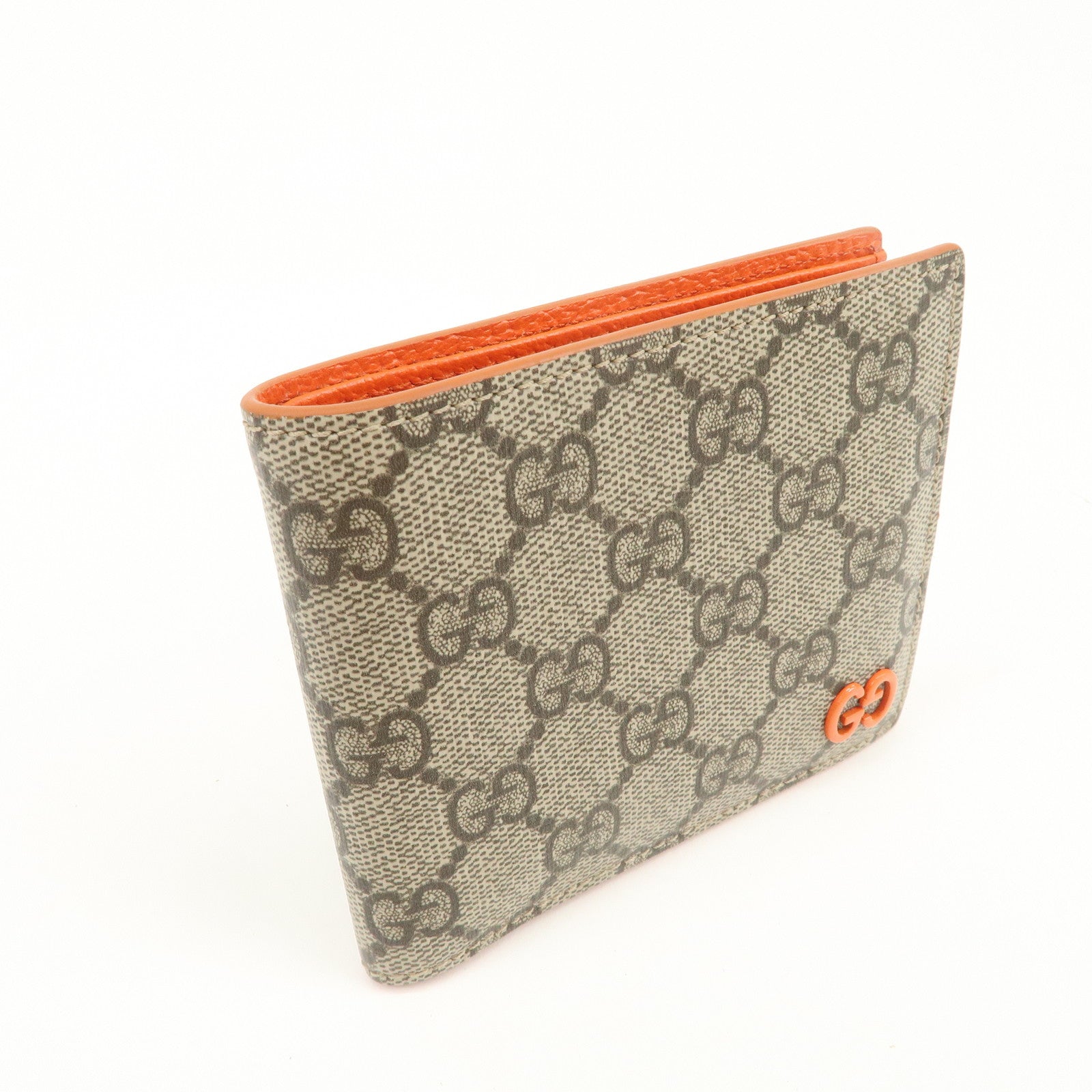 GUCCI GG Supreme Compact Bi-fold Wallet Beige Orange 768244