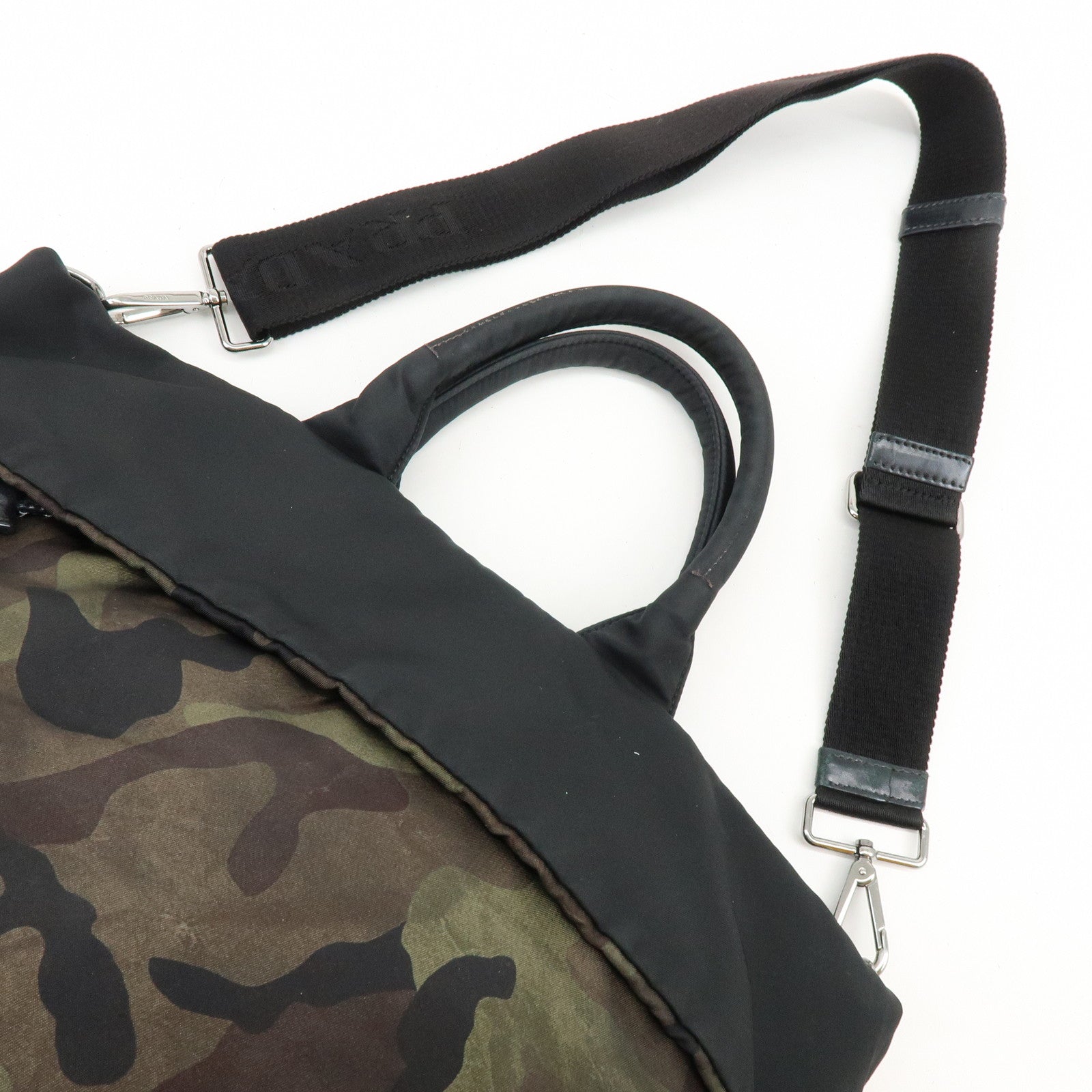 PRADA Triangle Logo Nylon Leather Camouflage Reversible 2Way Bag