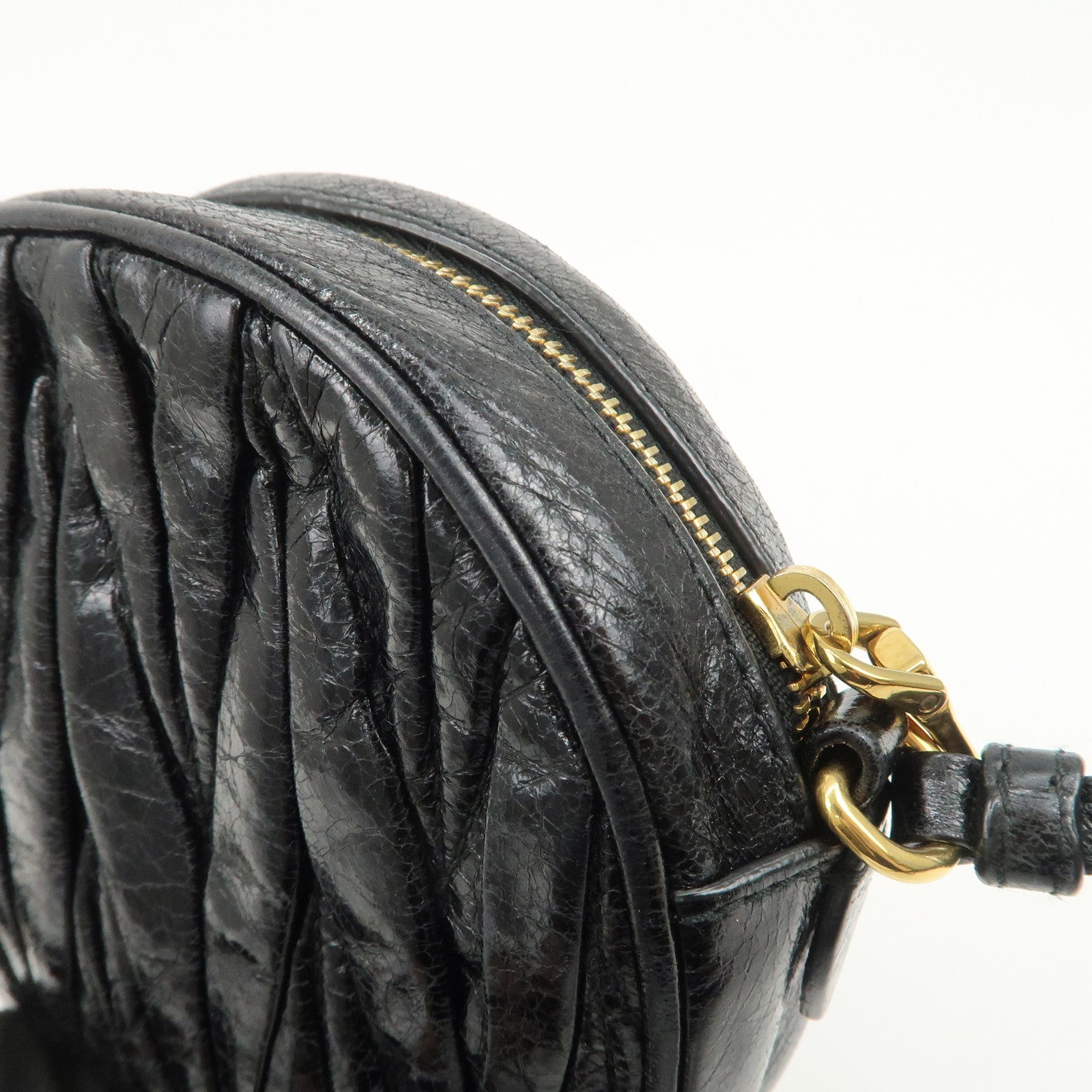 MIU MIU Logo Matelasse Leather Hand Bag Mini Bag Black
