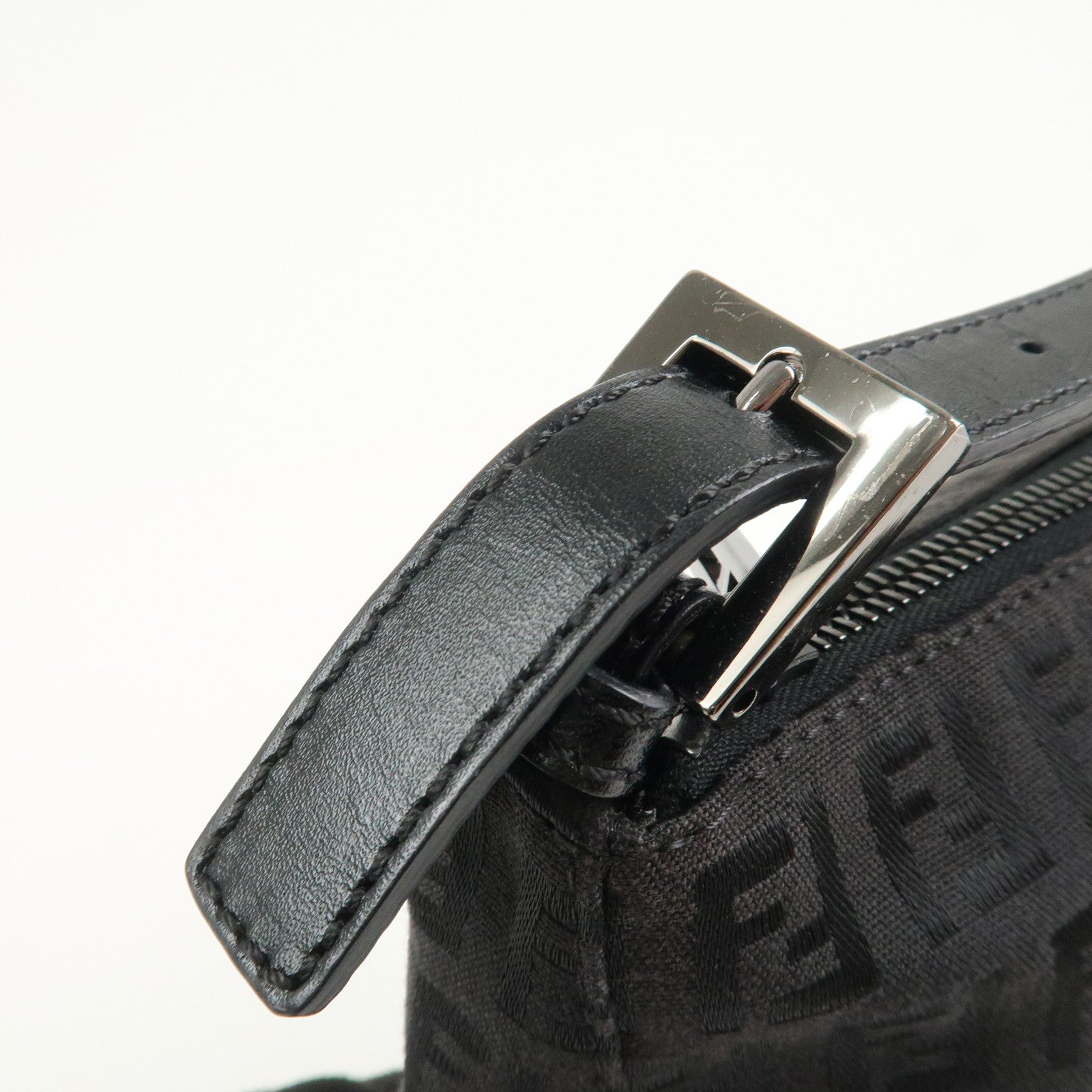 FENDI Zucchino Canvas Leather Hand Bag Pouch Black 8N0005