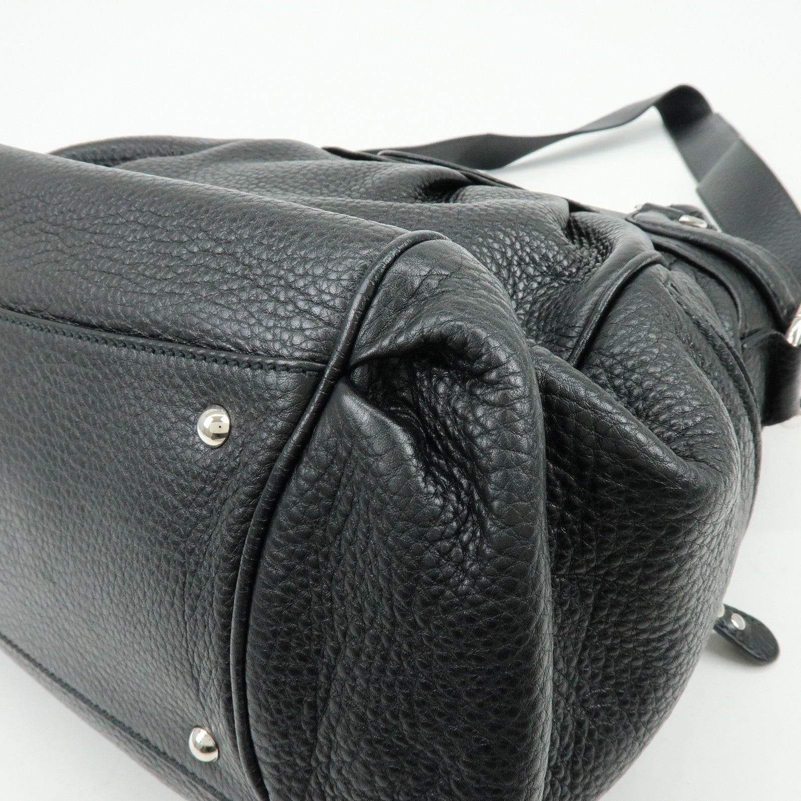 Ferragamo Gancini Leather 2Way Bag Hand Bag Shoulder Bag Black