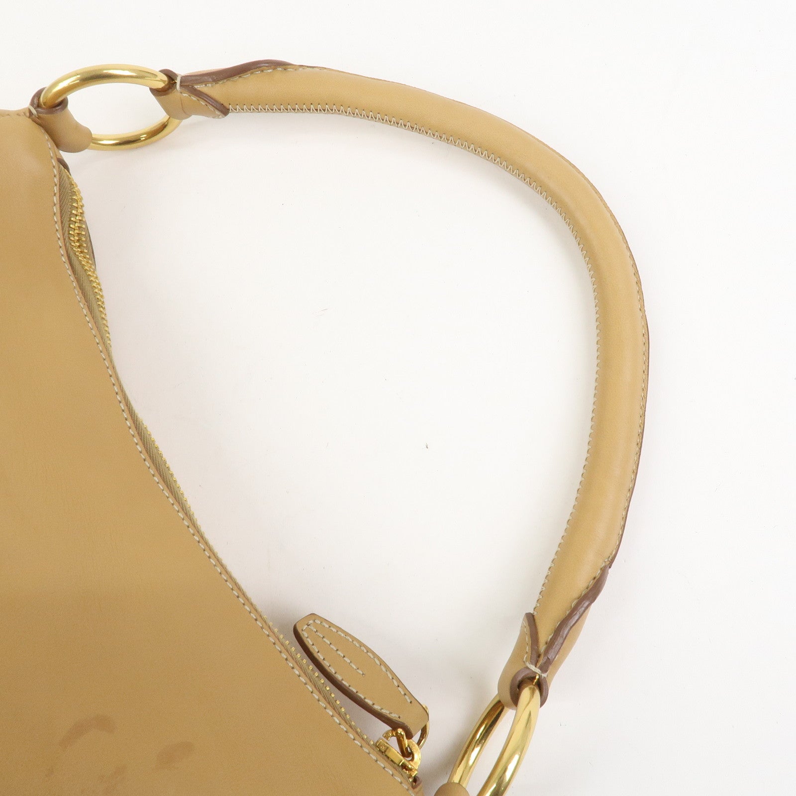 PRADA Triangle Logo Leather Shoulder Bag Hand Bag Camel