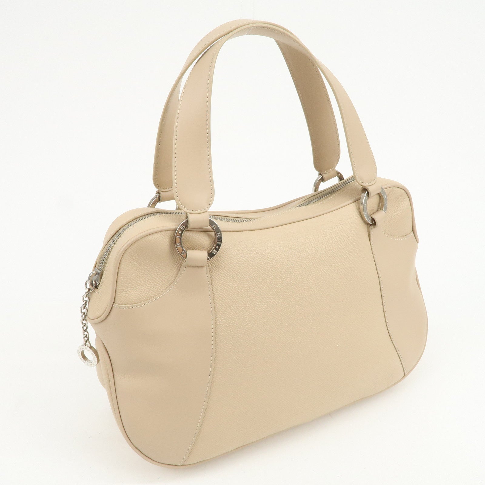 BVLGARI Logo Leather Hand Bag Shoulder Bag Beige