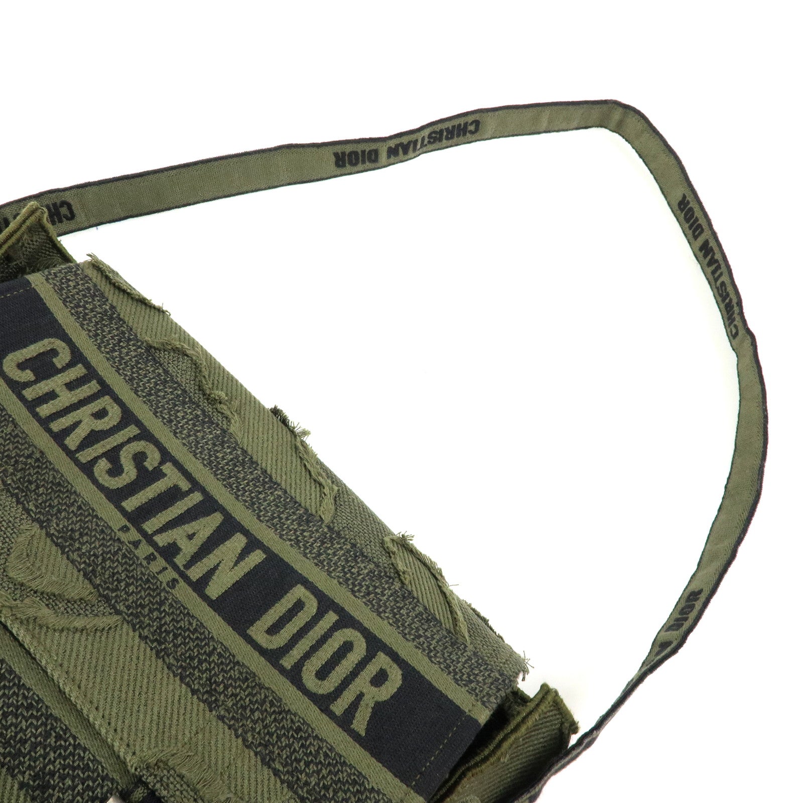 Christian Dior Dior Camp Cotton Canvas Shoulder Bag Khaki Black