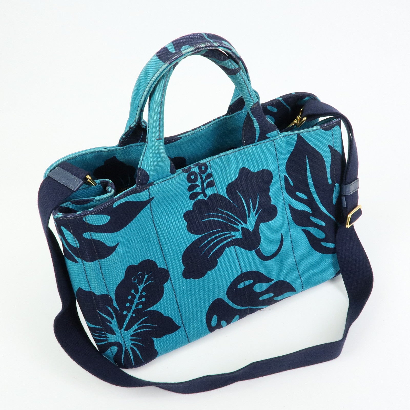PRADA Triangle Logo Canapa Canvas 2Way Hand Bag Leaves B2642B