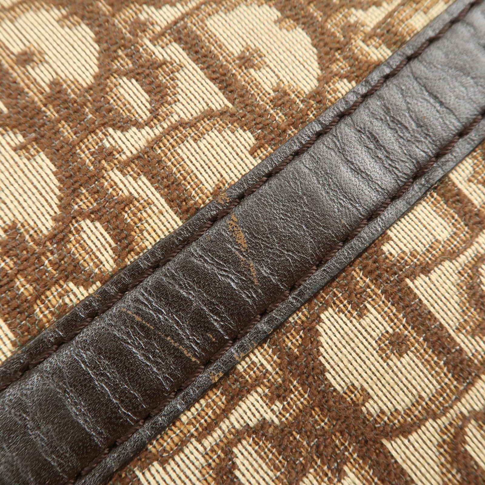 Christian Dior Trotter Jacquard Canvas Boston Bag Hand Bag Brown