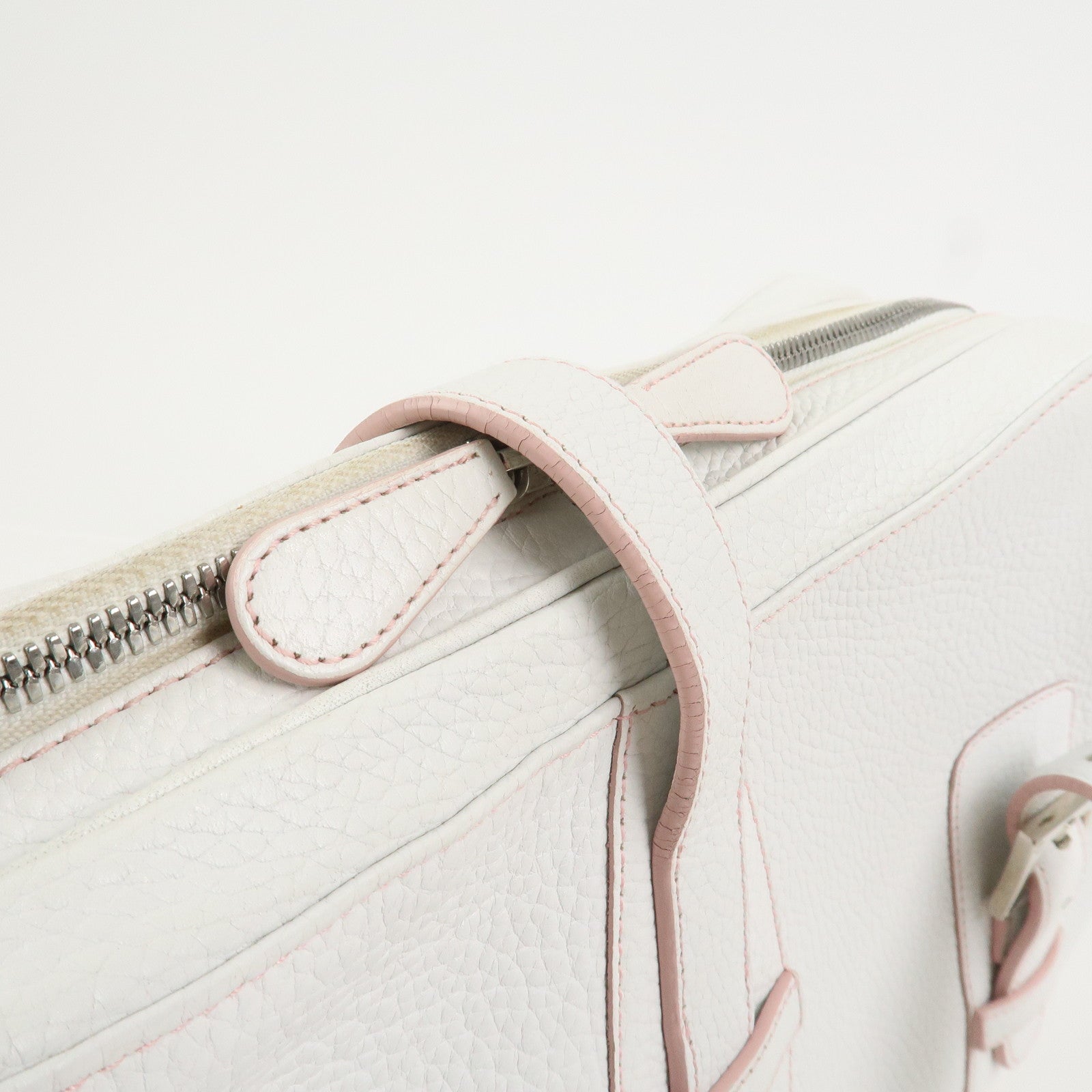 LOEWE Logo Senda Leather Shoulder Bag Boston Bag White Pink