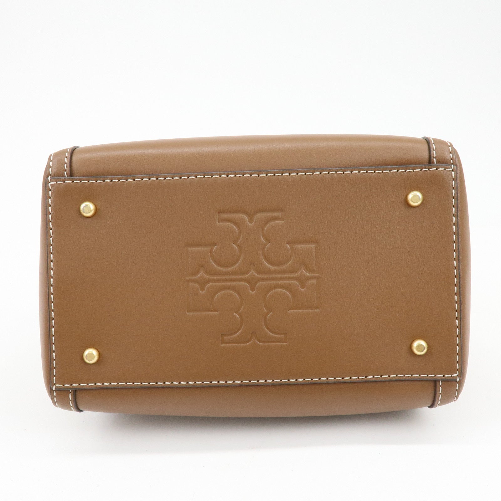 TORY BURCH T Monogram Leather 2Way Bag Barrel Shoulder Bag Brown