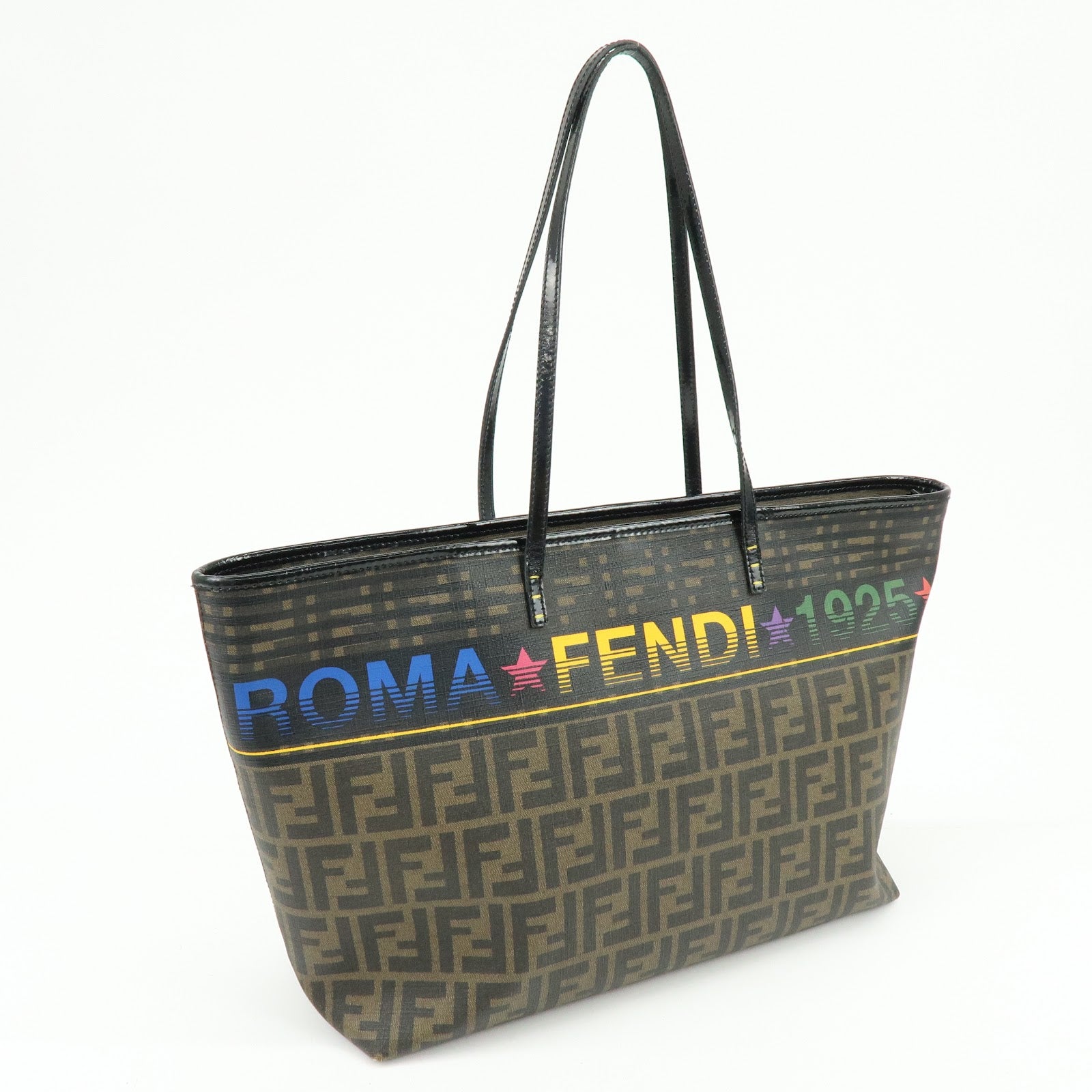 FENDI Zucca Logo Print PVC Leather Tote Bag Brown Black 8BH185
