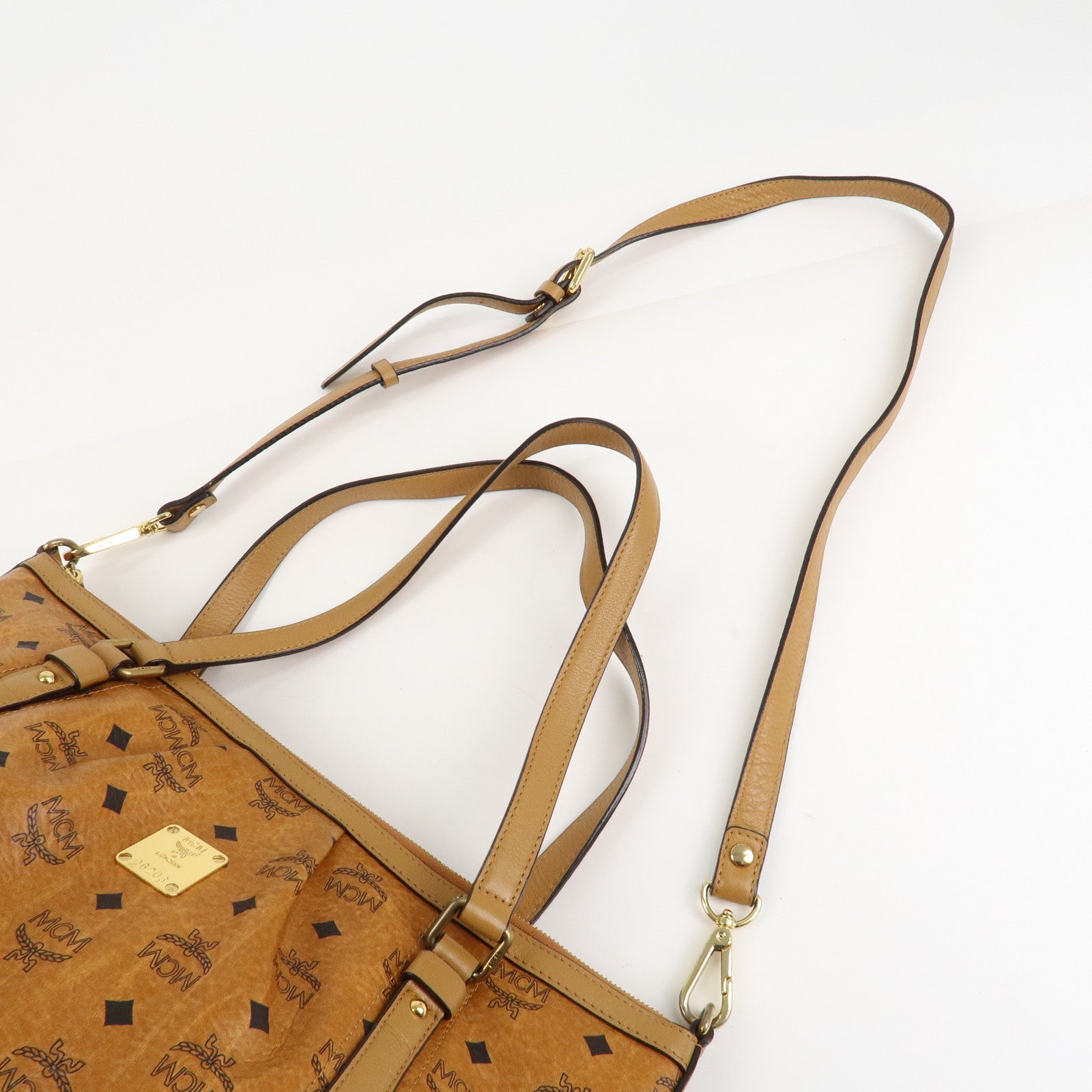 MCM Visetos Leather 2Way Shoulder Bag Tote Bag Brown Used
