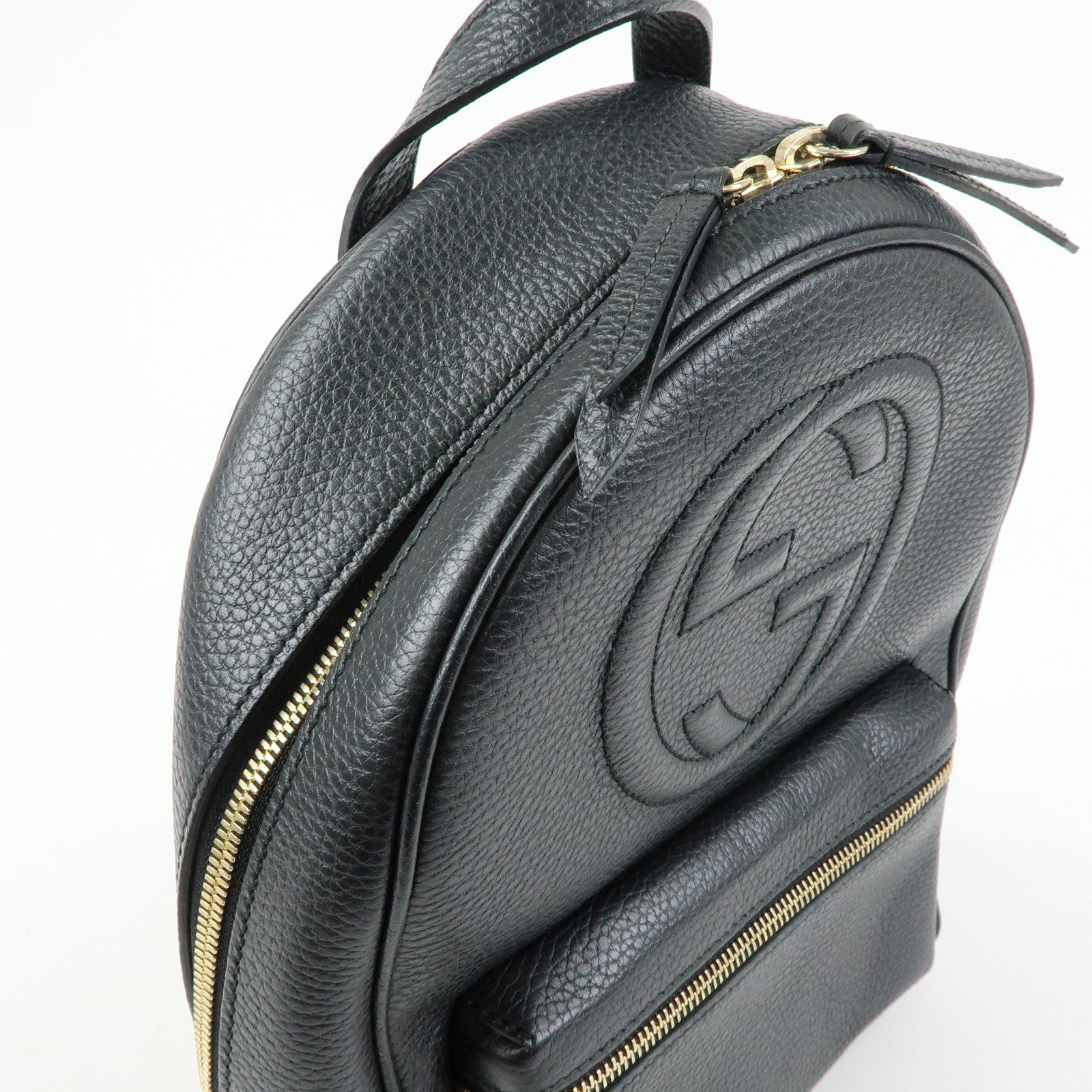 GUCCI SOHO Interlocking G Leather Backpack Rucksack Black 431570