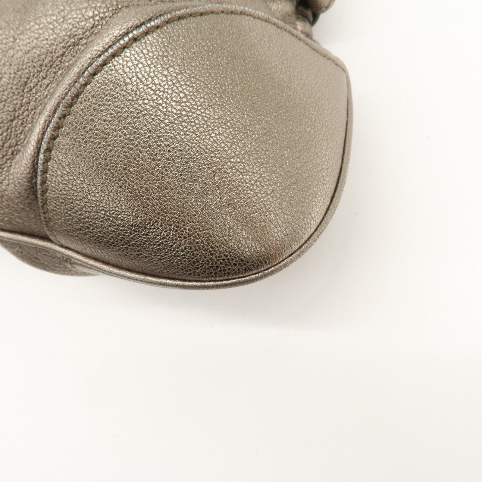 Ferragamo Gancini Leather Hand Bag Shoulder Bag Silver Gray