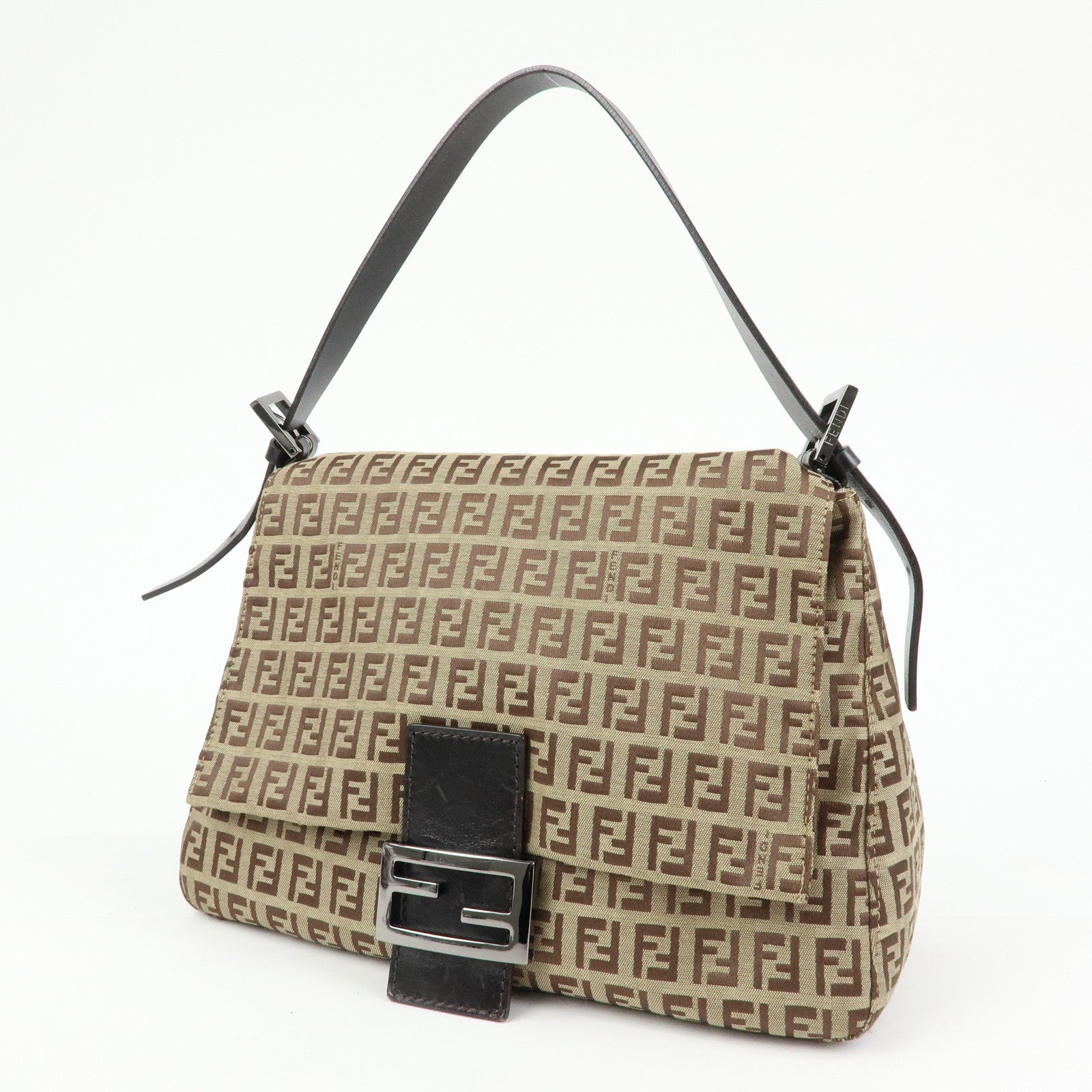 FENDI Zucchino Mamma Baguette Nylon Leather Shoulder Bag 8BR001