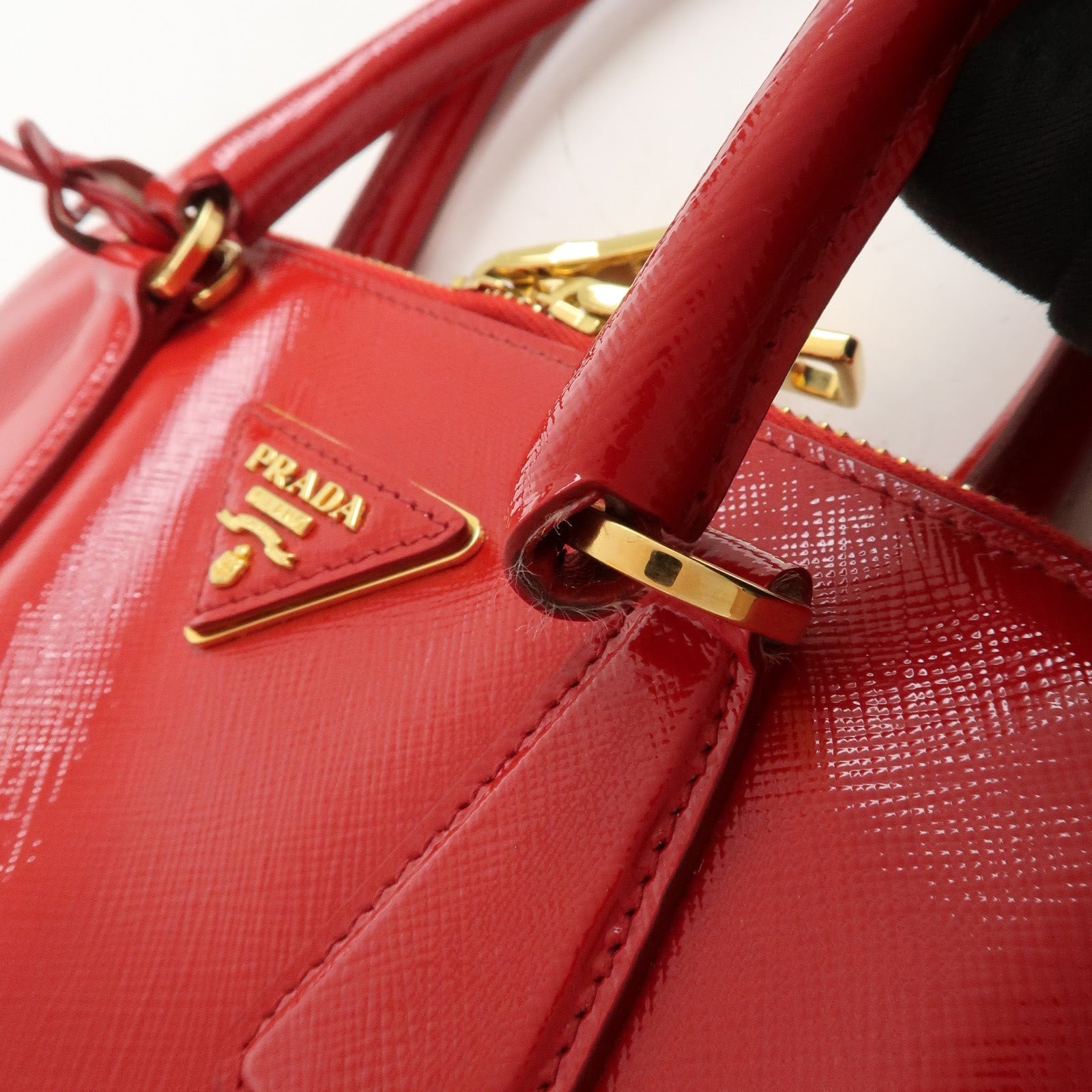 PRADA Logo Patent Leather 2Way Bag Shoulder Bag Hand Bag Red BL0909