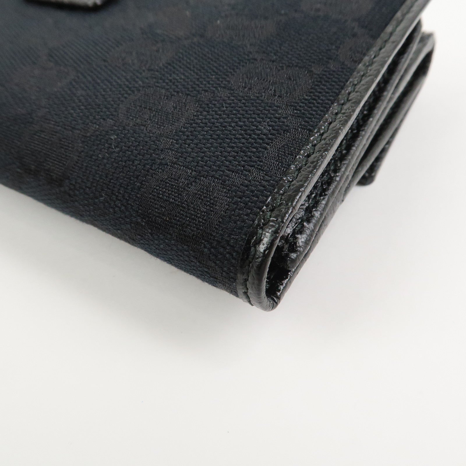 GUCCI GG Canvas Leather W Hook Bi-fold Long Wallet Black 112715