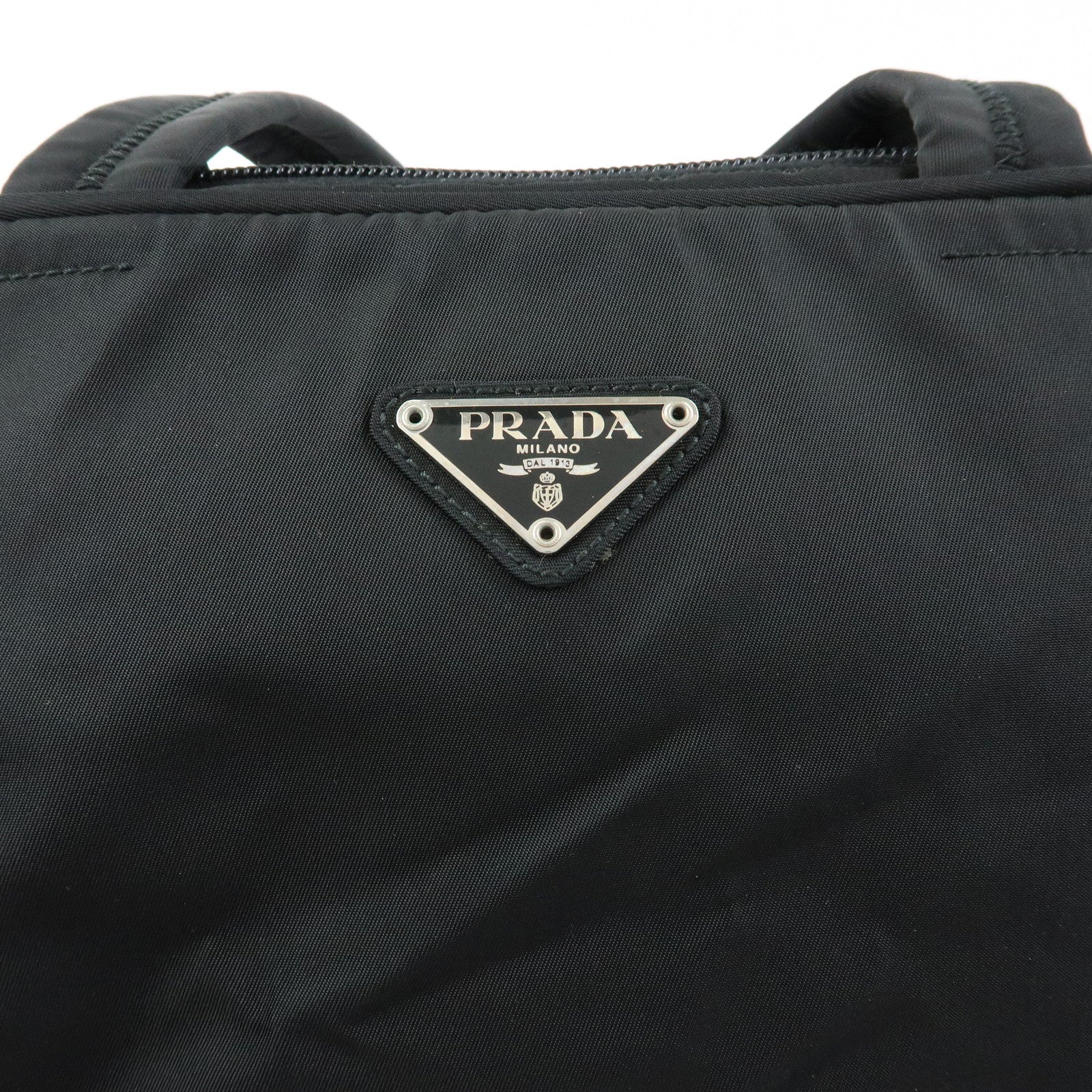 PRADA Triangle Logo Nylon Hand Bag Mini Tote Bag Black B8495
