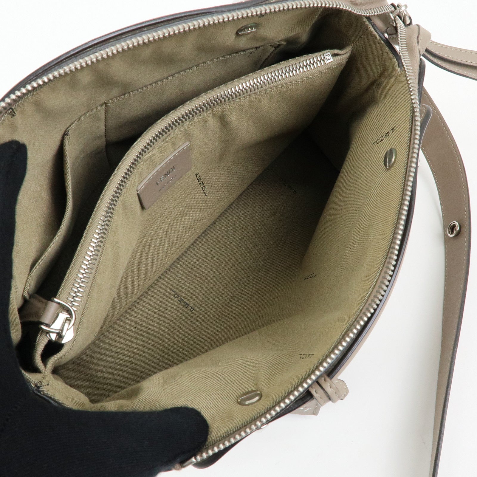 FENDI Bay The Way Leather 2Way Bag Shoulder Bag Greige 8BL124