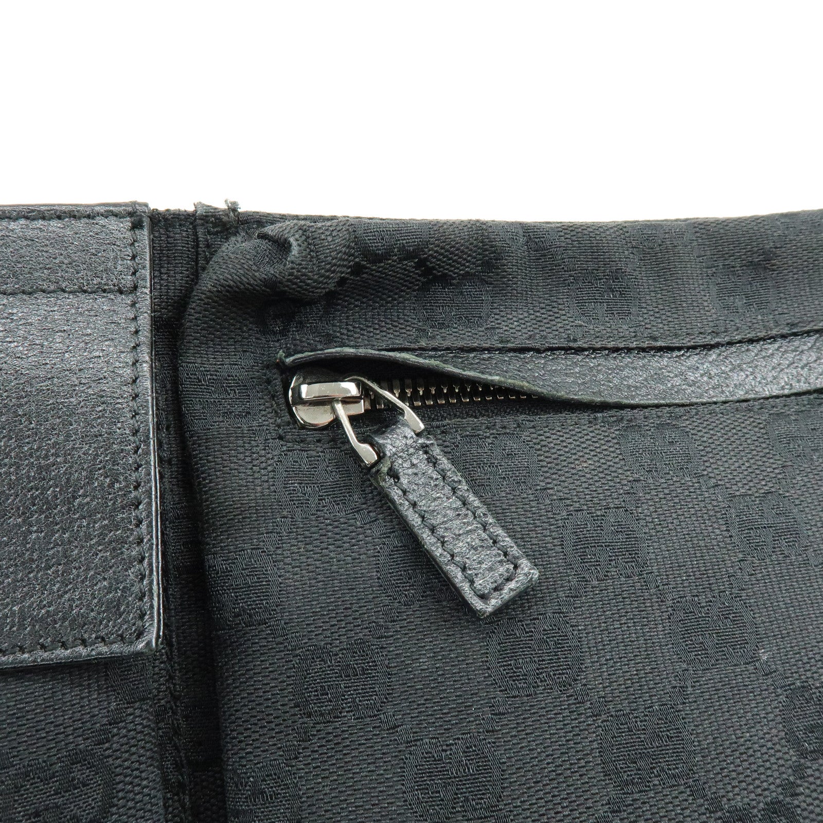 GUCCI GG Canvas Leather Waist Bag Crossbody Bag Black 28566