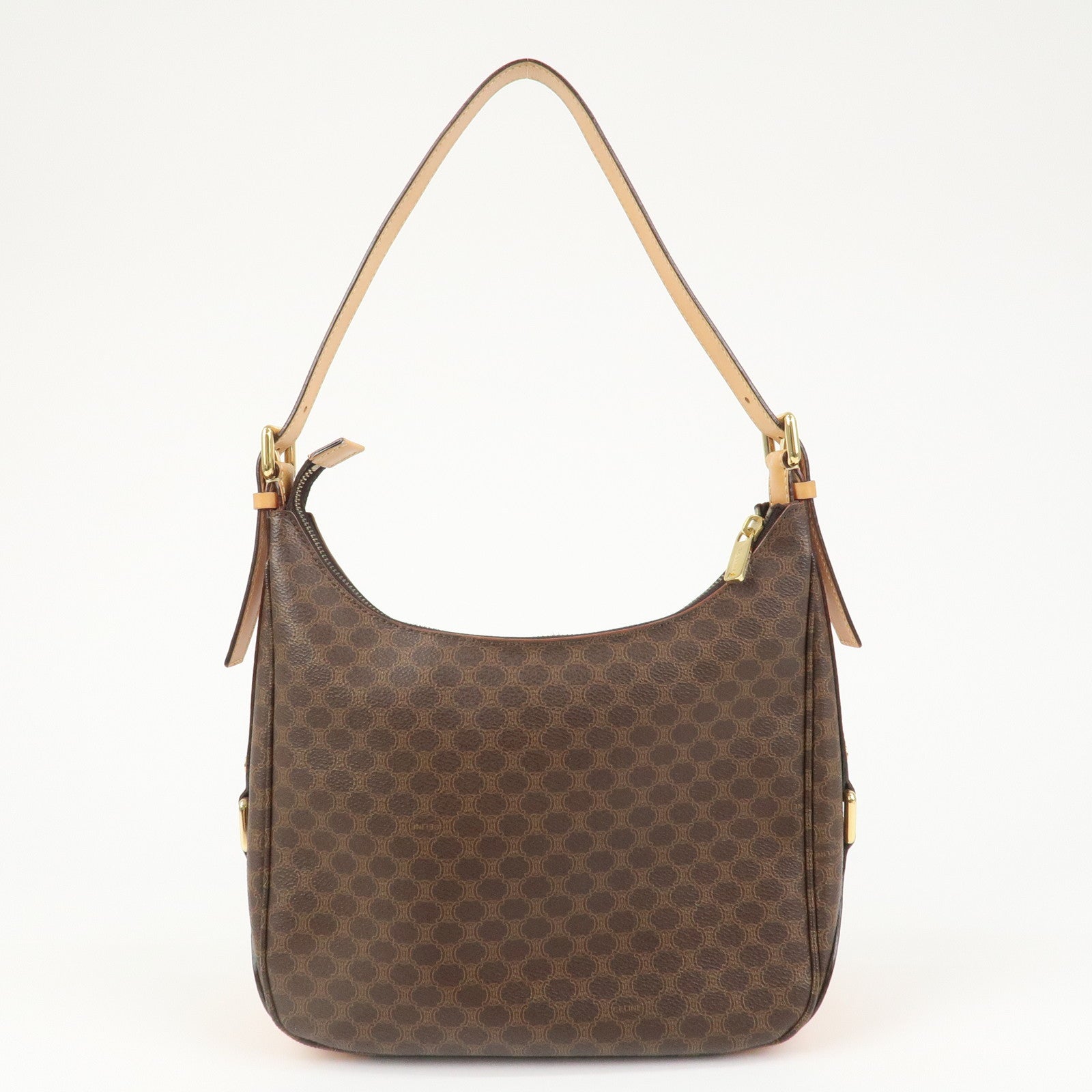 CELINE Macadam PVC Coating Canvas Leather Shoulder Bag Brown
