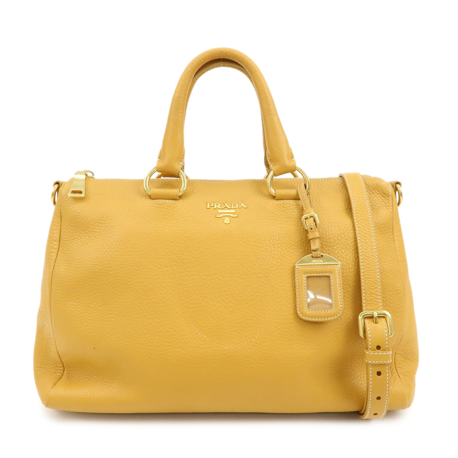 PRADA Triangle Logo Leather 2Way Bag Hand Bag Shoulder Bag BL0778