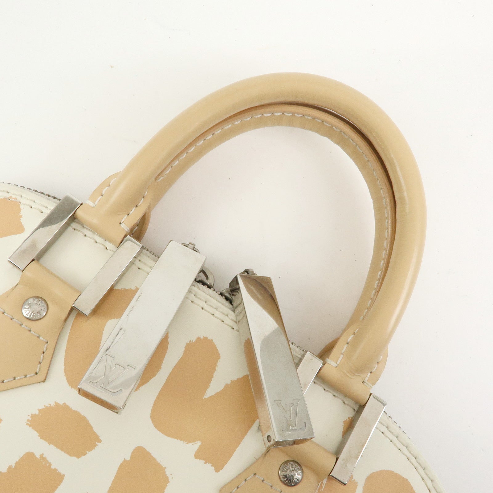 Louis Vuitton Alma MM Graffiti Leather Hand Bag Beige White M92180
