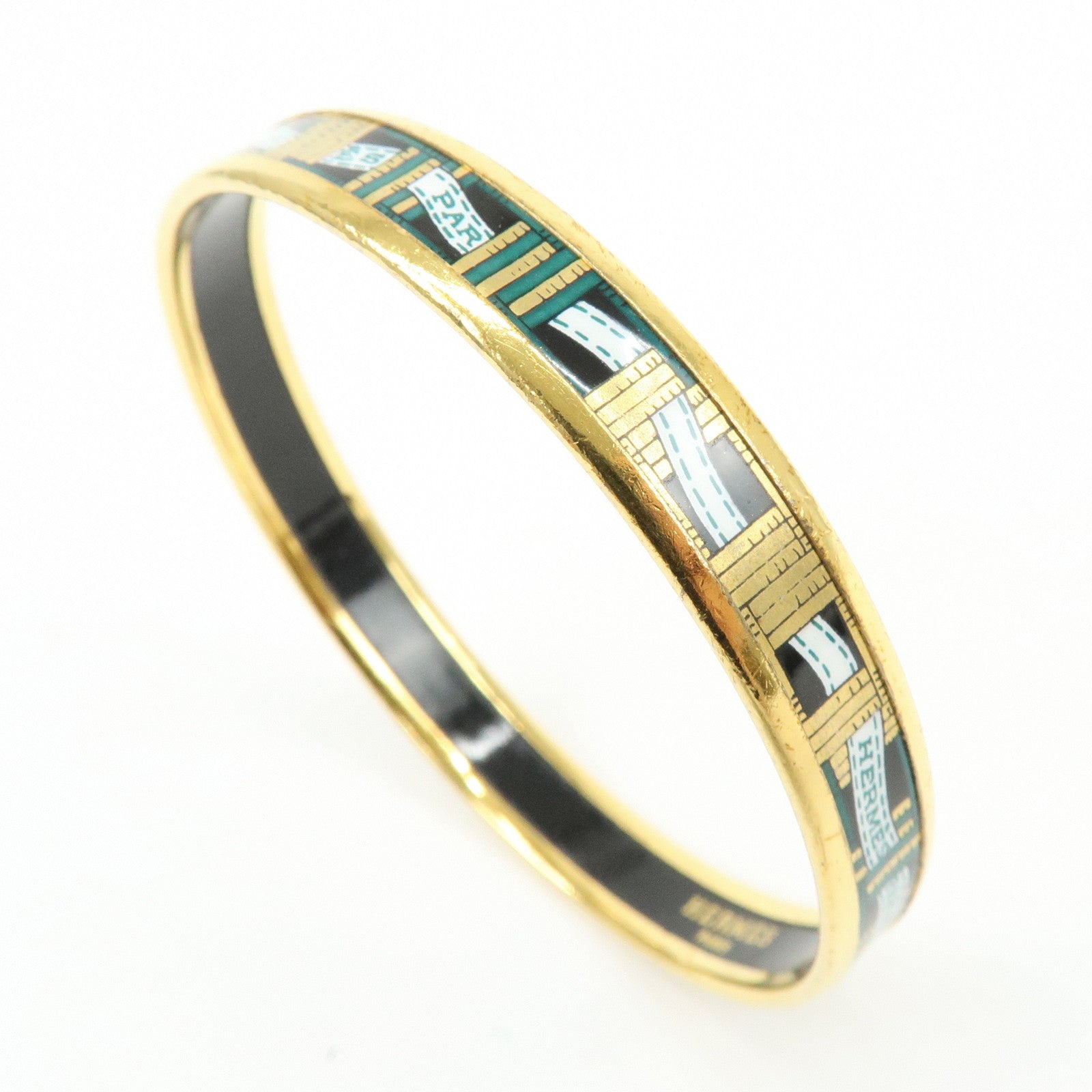 HERMES Email PM Bracelet Bangle Gold Green
