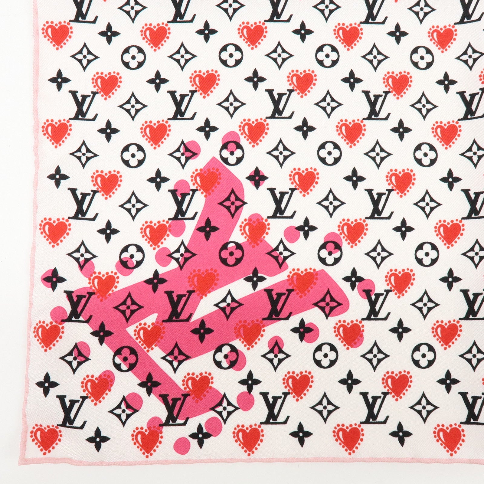 Louis Vuitton Monogram Carre Silk 100% Scarf White Pink M77354
