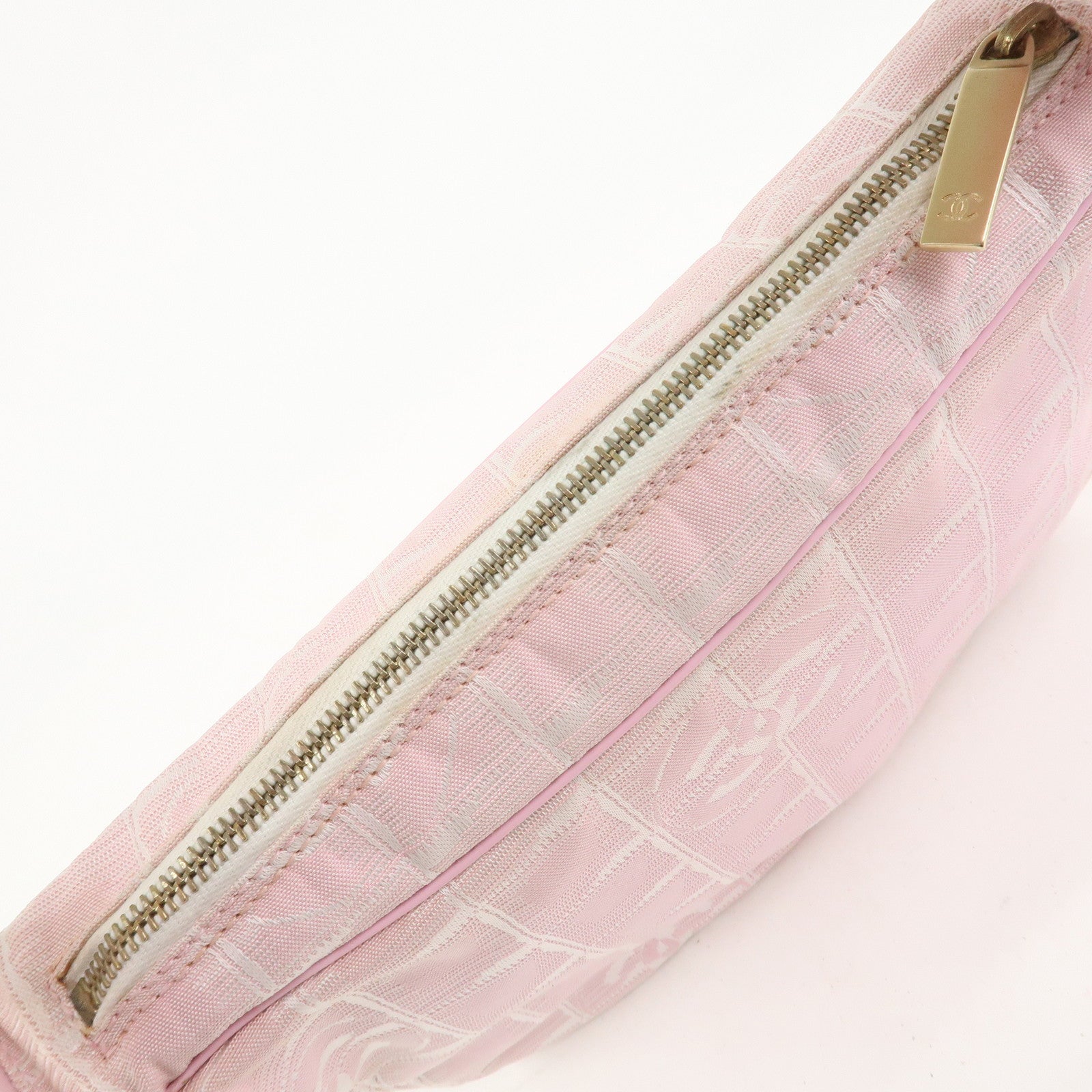 CHANEL New Travel Line Nylon Jacquard Leather Shoulder Bag Pink