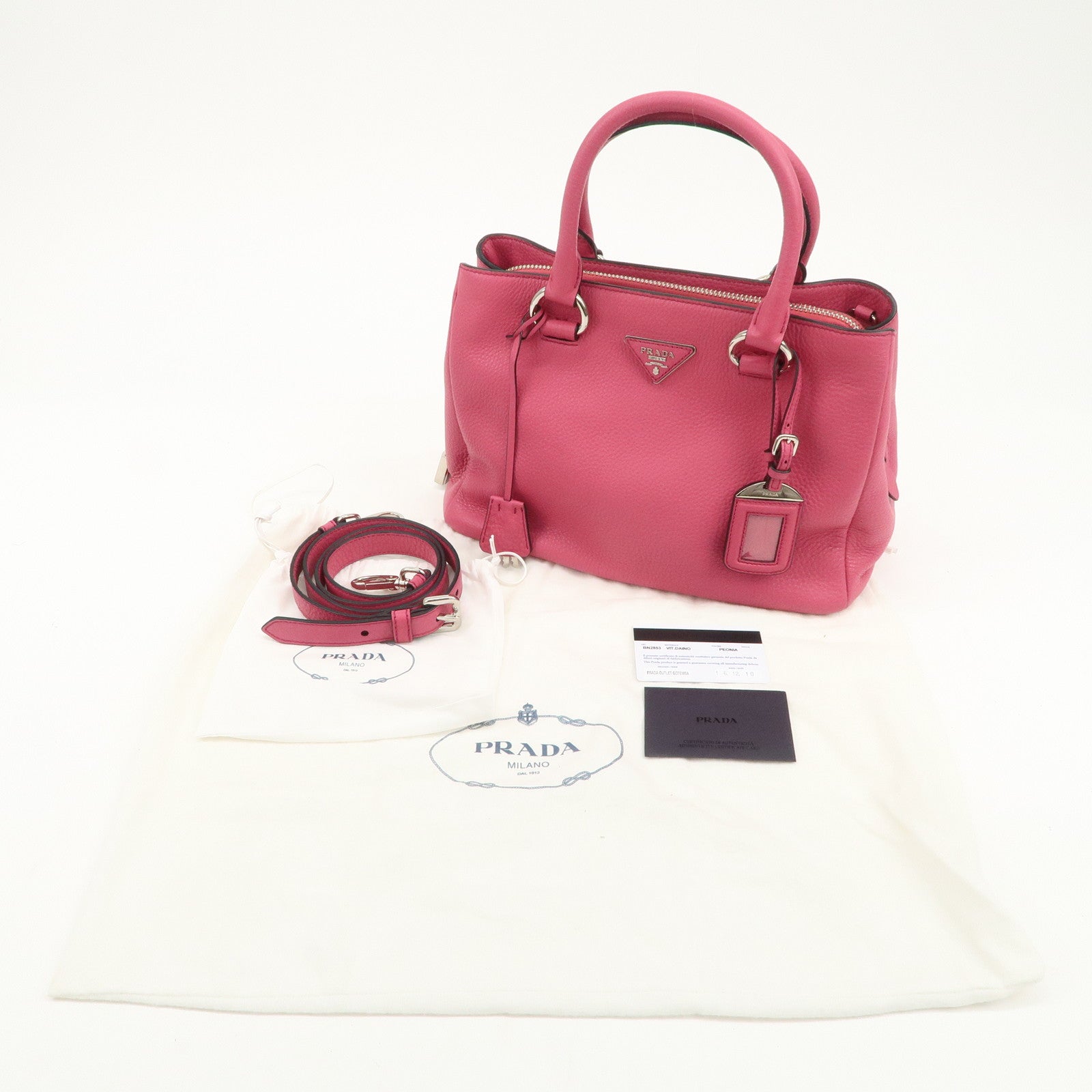 PRADA Triange Logo Leather 2Way Hand Bag Shouldr Bag Pink BN2853