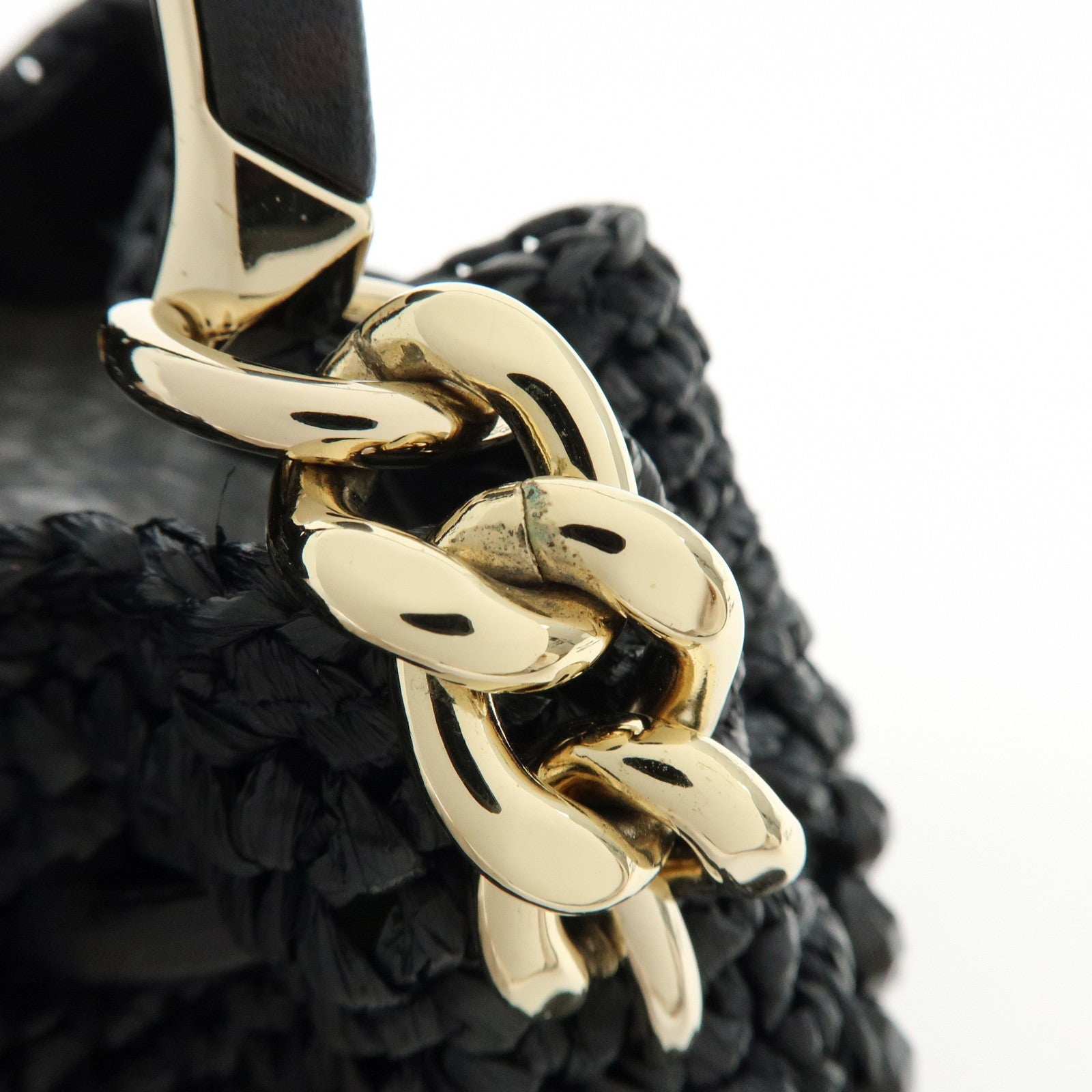 JIMMY CHOO BON BON Raffia Beads Leather 2Way Mini Bag Black