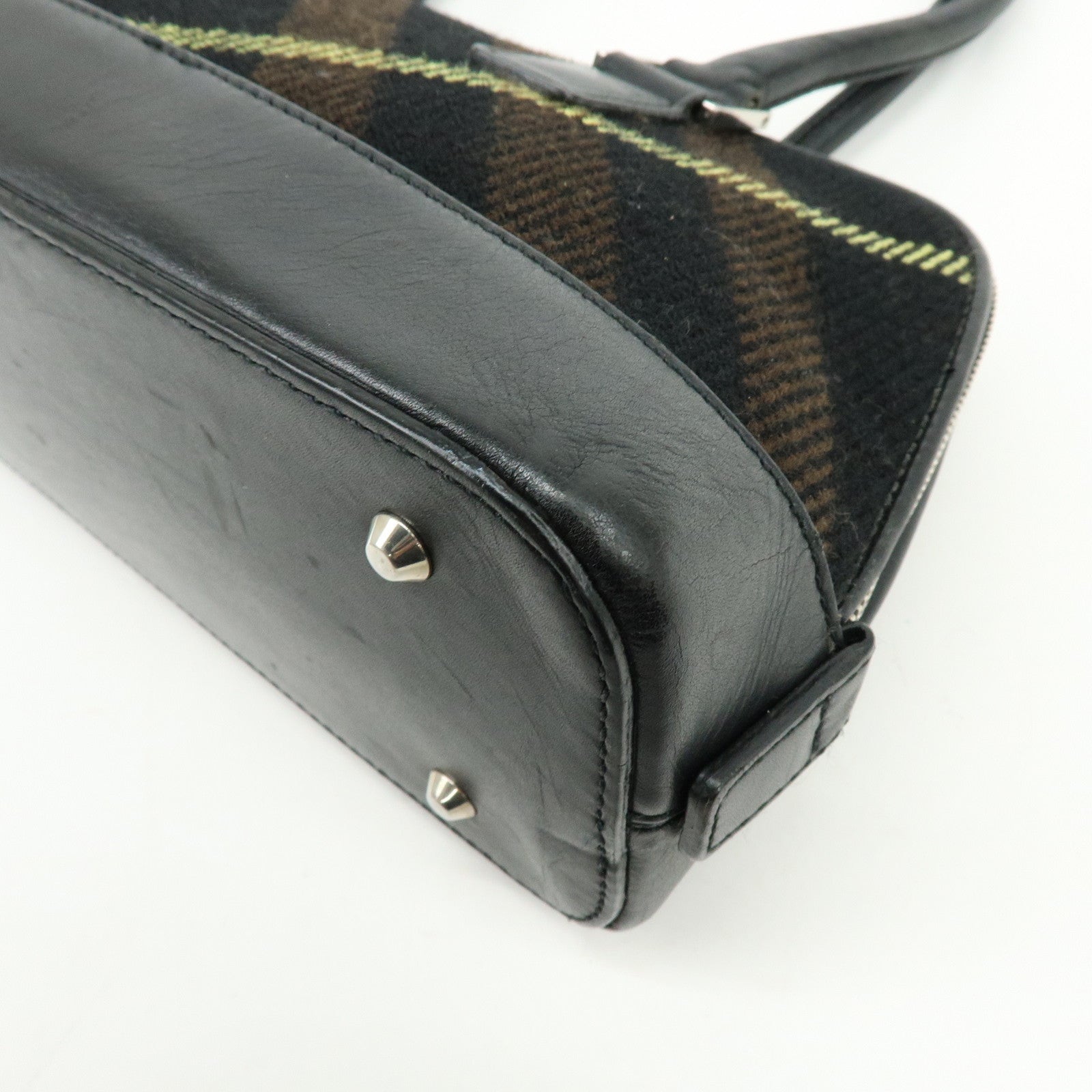 BURBERRY Plaid Canvas Leather Shoulder Bag Hand Bag Black Brown