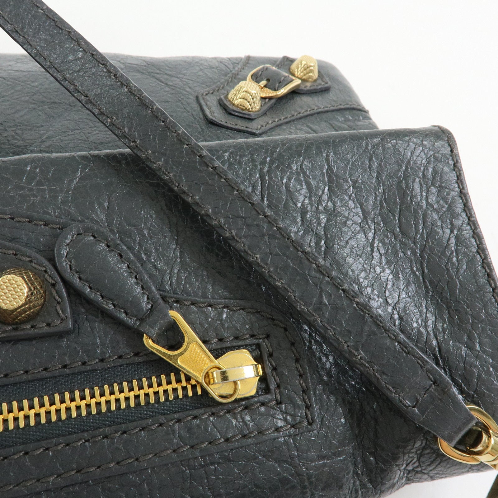BALENCIAGA Leather Giant Envelope Clutch Shoulder Bag Grey 327079