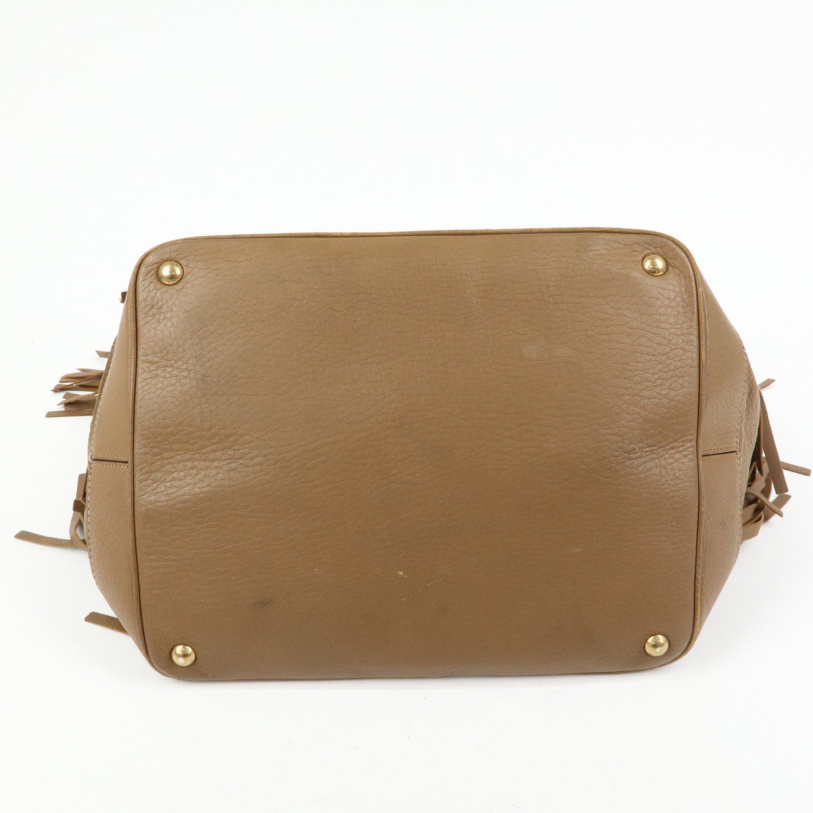 PRADA Leather Fringe Tote Bag Hand Bag Camel Orange