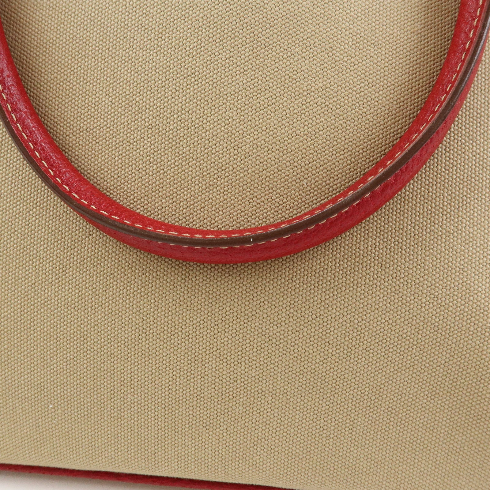 PRADA Triangle Logo Canvas Leather Hand Bag Beige Red