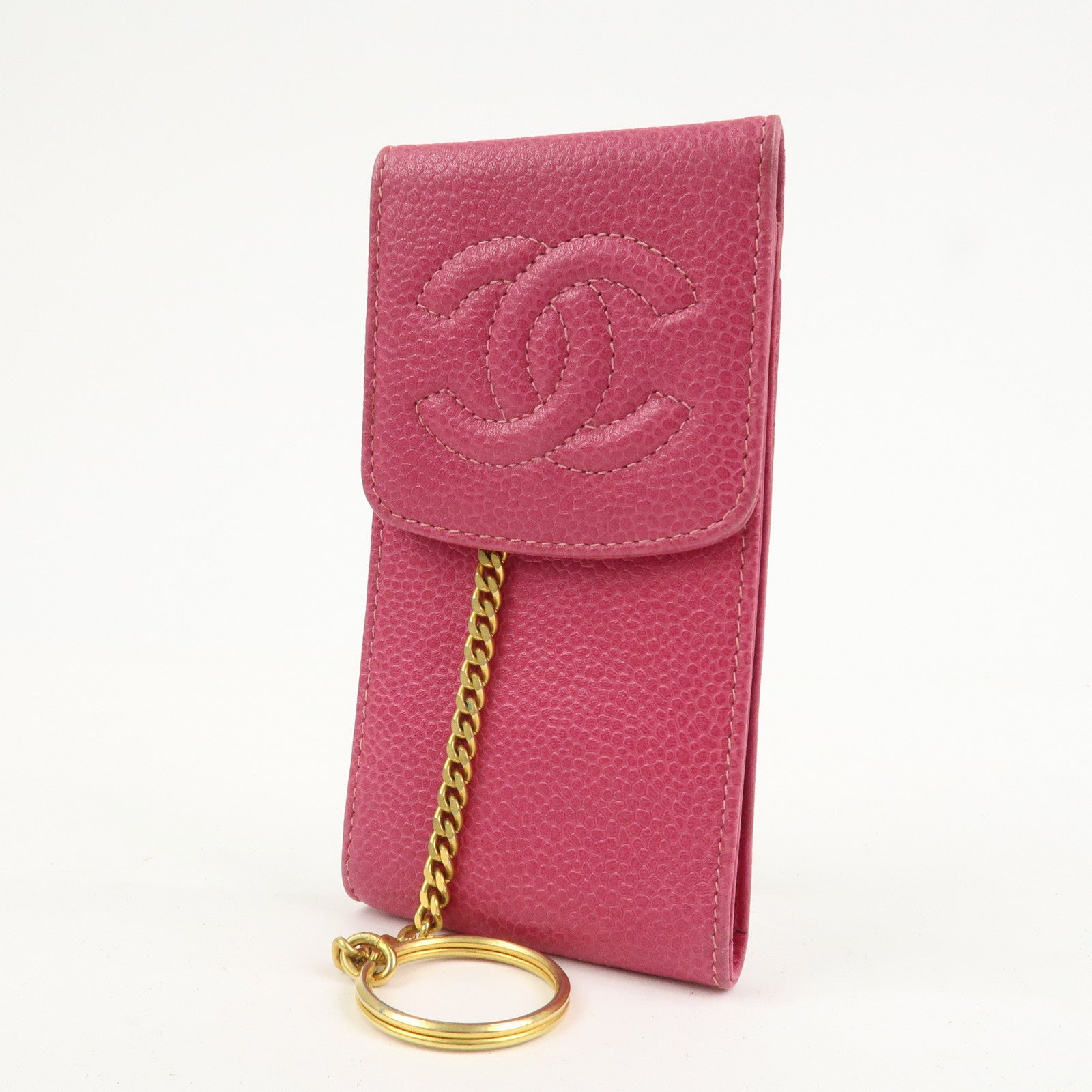 CHANEL COCO Mark Caviarskin Leather Cigarette Case Pink