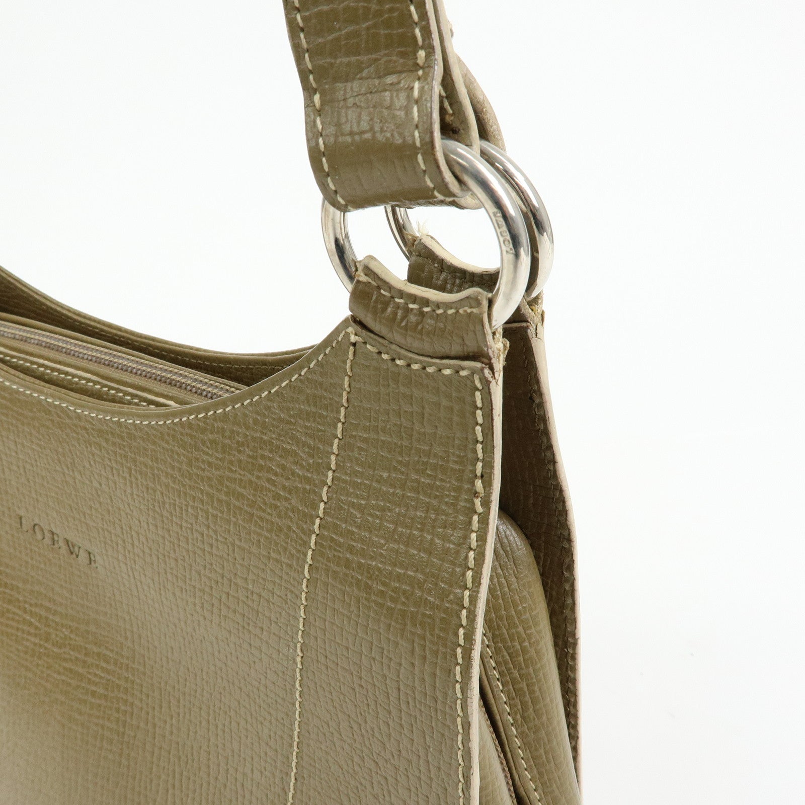 LOEWE Logo Leather Shoulder Bag Hand Bag Khaki