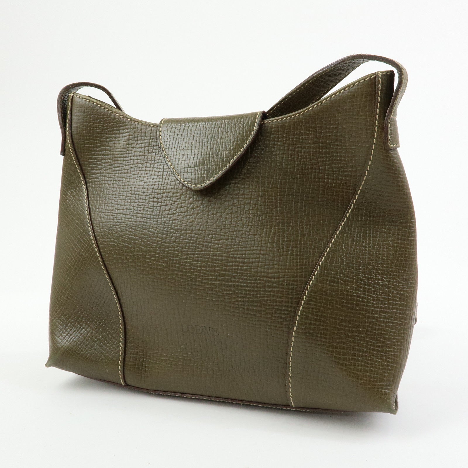 LOEWE Logo Leather Shoulder Bag Crossbody Bag Khaki Green