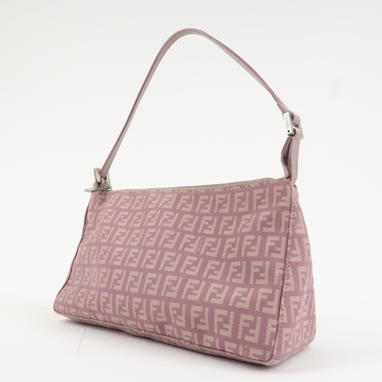 FENDI Zucchino Canvas Leather Shoulder Bag Pink 8BR267 Used