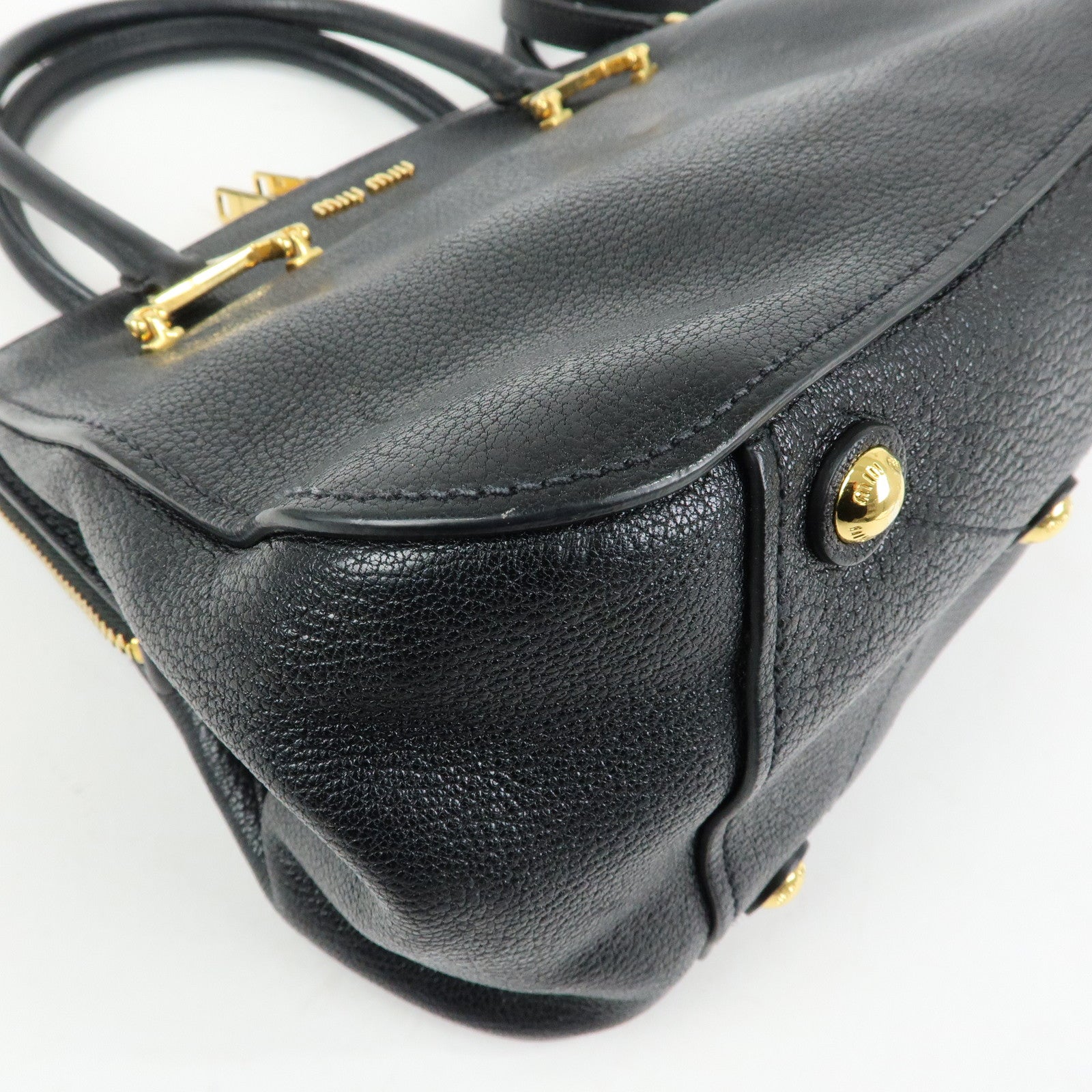 MIU MIU Madras Leather 2Way Bag Hand Bag Shoulder Bag Black